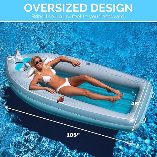 Miniatura 4 de SWIMLINE Flotador Inflable para Piscina Tumbona Balsa Colchón, Colchoneta Divertida, Crucero Clásico, Azul