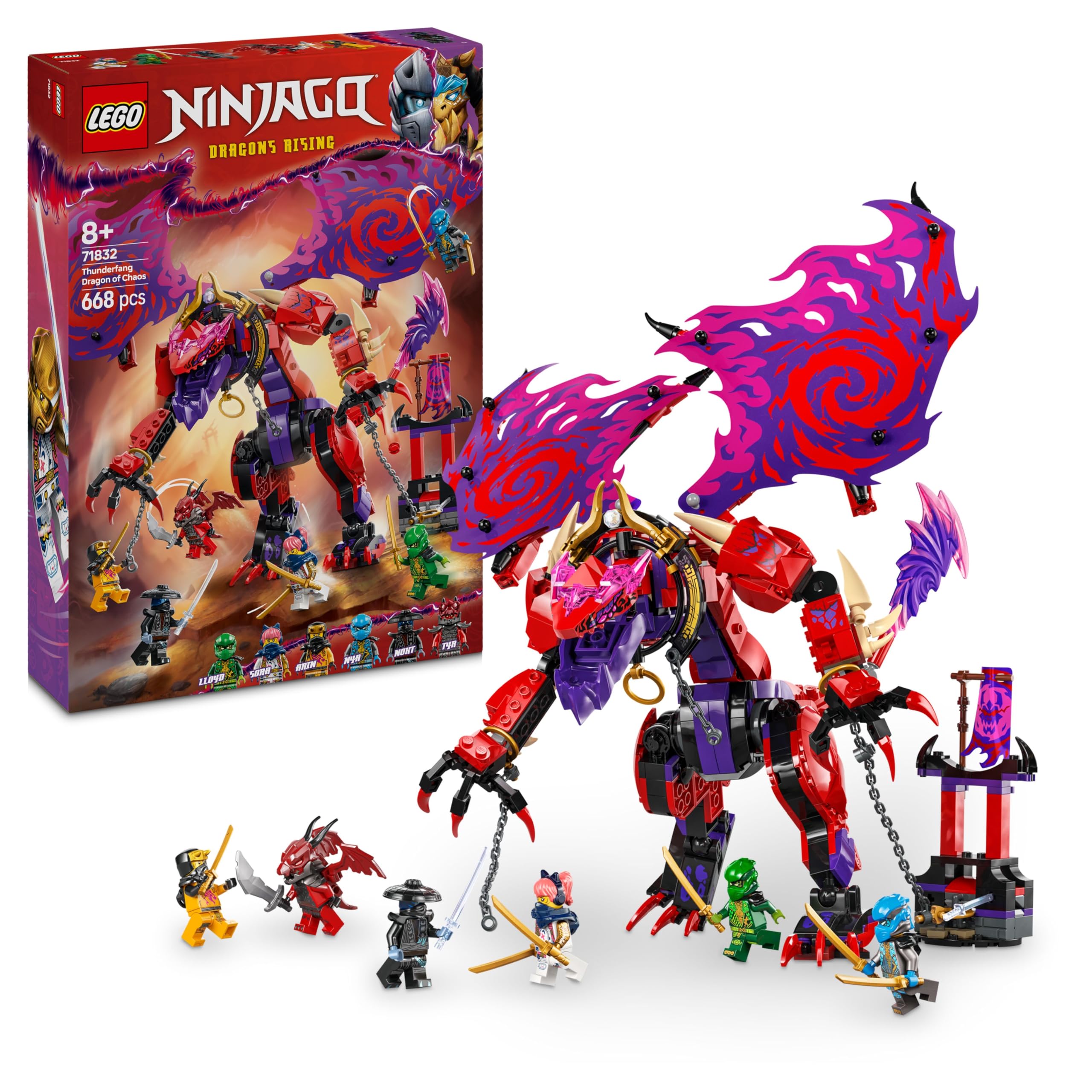 LEGONINJAGO Thunderfang Dragon of Chaos Toy - Building Set w/ 6 Ninja Minifigures & a Dragon Figure - Gift for 8+ Year Old Boys, Girls & Dragons Rising Fans - Christmas Treat - 71832