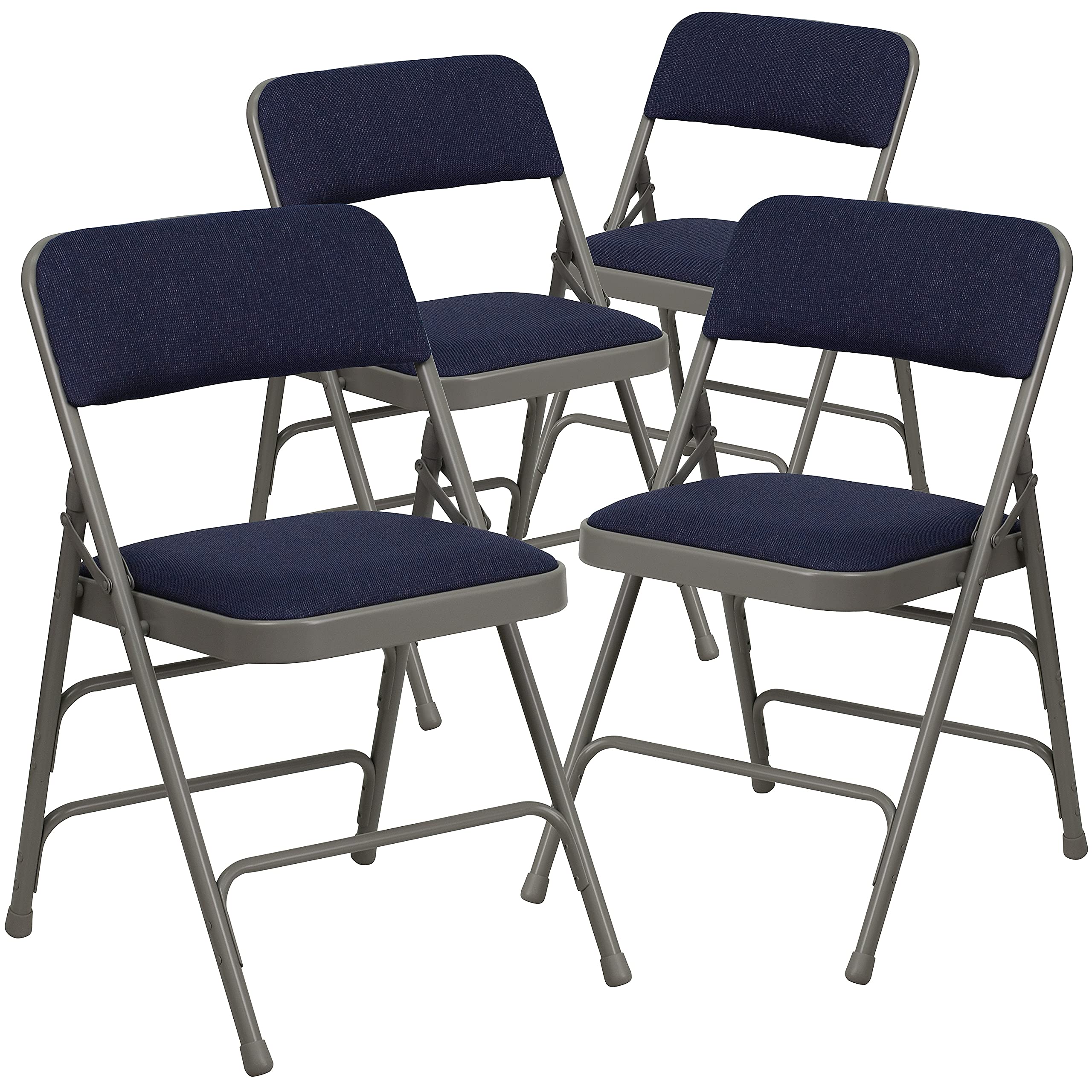 Flash Furniture Hercules Series Sheldon Metal Folding Chairs with Cushioned Seat, Fabric Upholstered Event Chairs, Set of 4, Navy
