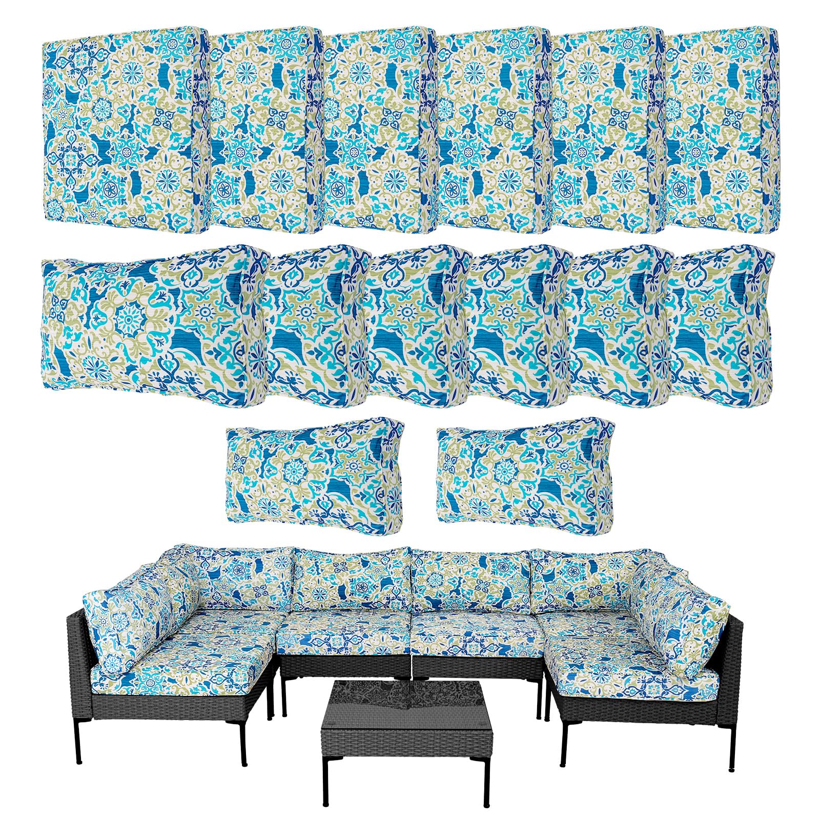 Photo 1 of Frxeyaliz 14Pcs Outdoor Cushion Covers Replacement Washable Waterproof UV w/Zipper for 6-Seaters Sofa Patio Slipcovers Set Seat and Back Covers Only (Morocco Dream, 25x25x3.15inch)