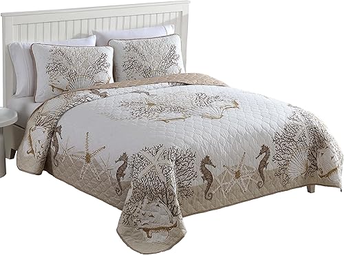 Caribbean Joe Coastal - Juego de edredón de 3 piezas, tamaño King, Beach Delight Sand