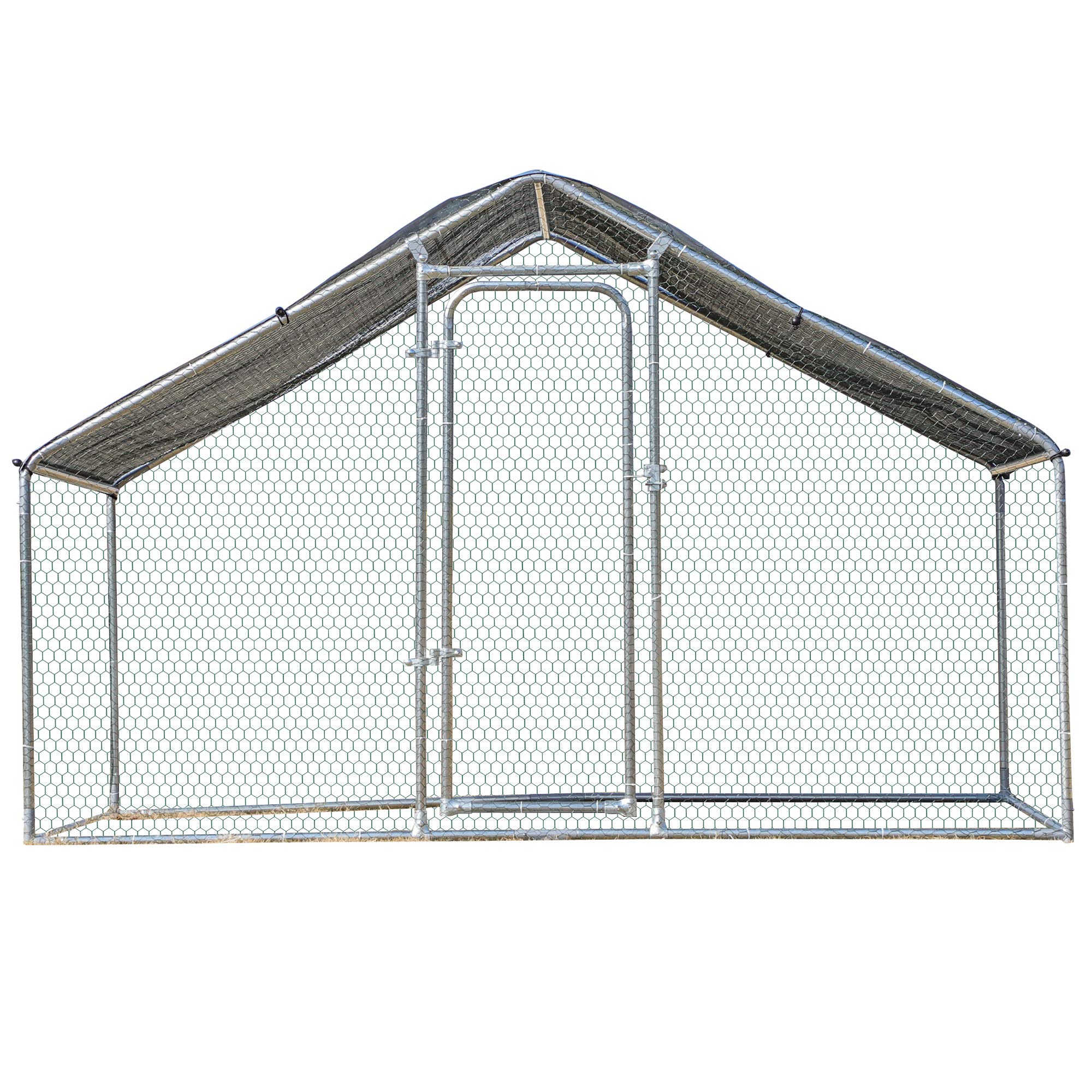 PawHut Galvanized Large Metal Chicken Coop Cage Walkin Enclosure