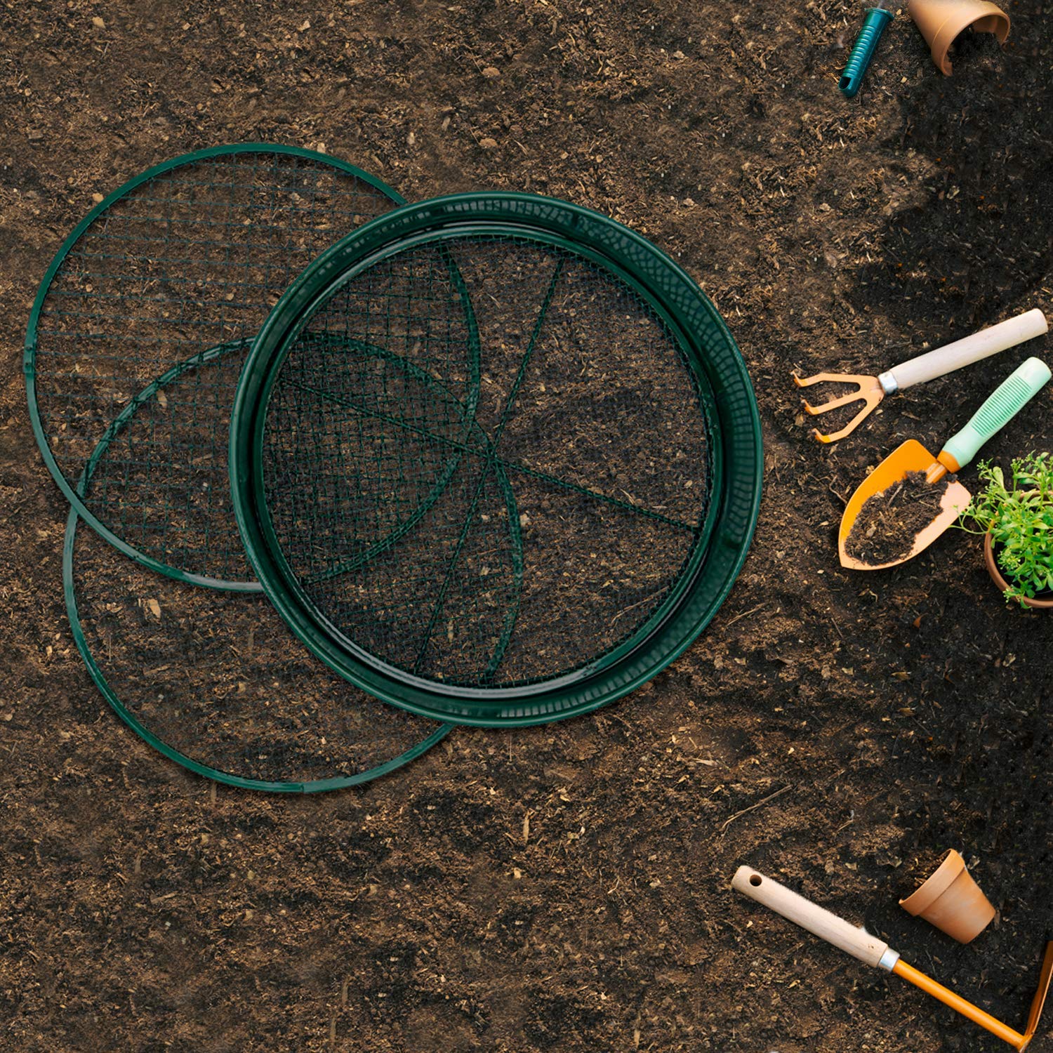 KOOLPUG Setaccio Giardino, 3 in 1 Setaccio da Giardino con Rete 3 mm/6 mm/12mm, Setaccio Terreno, Setaccio Ghiaia, Setaccio Compost, Ideale per Setacciare Terreni, Pietre e Compost