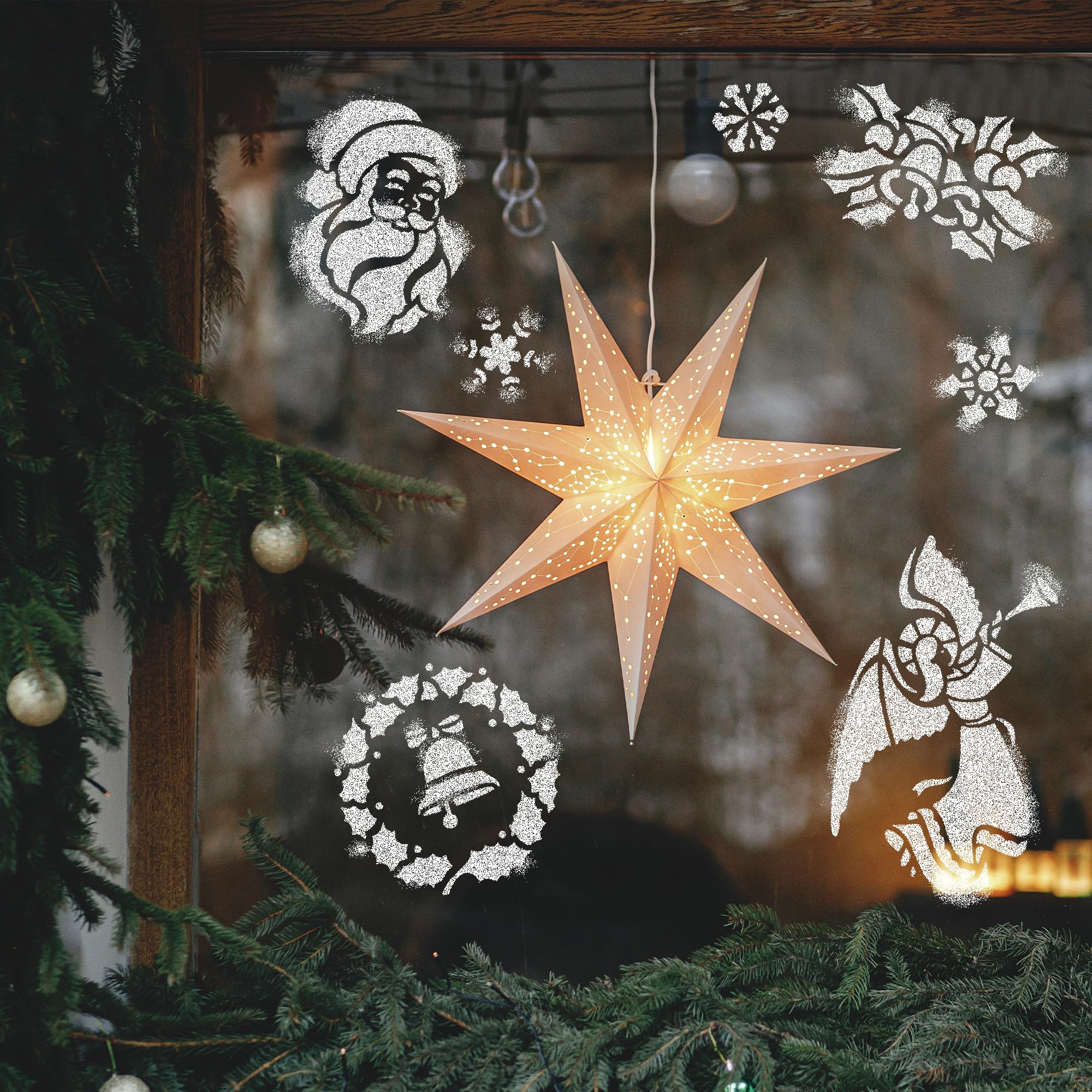 Nakleo 5 pcs Christmas Artificial Snow Window Decoration Reusable Plastic Stencil - 21x30 cm / 8.2