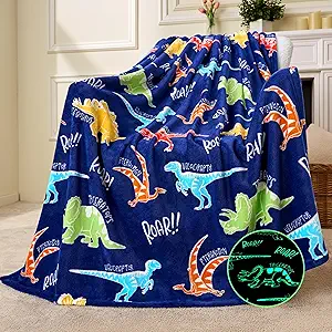 Joiedomi Glow in The Dark Blanket Dinosaur Toys for Kids 3-5 Dinosaur Gifts Toys for Age 2 3 4 5 6 7 8 9 10 11 12 Year Old, Soft Cozy Flannel Kids Throw Blanket, Birthday 50"×60"