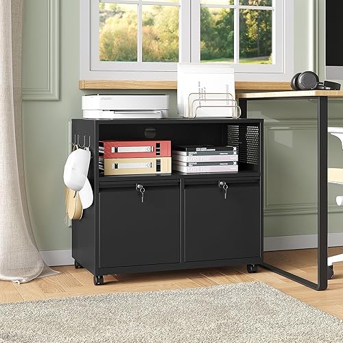 Miniatura 27 de Archivador lateral,Archivador de 4 cajones con cerradura,Archivadores laterales de oficina para tamaño legal/carta A4,Requiere montaje, negro