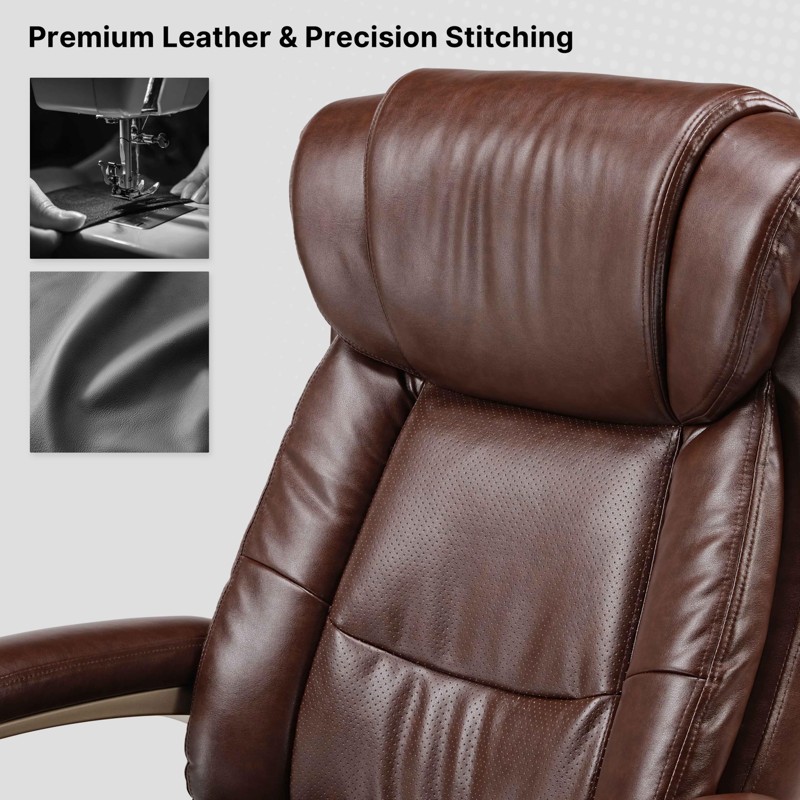 EUREKA ERGONOMIC Sedia Ufficio, Sedia Scrivania in Pelle PU con Braccioli Morbidi Seduta Extra Larga, Girevole Regolabile in Altezza, Supporto 120 KG, per Casa e Ufficio- Marrone