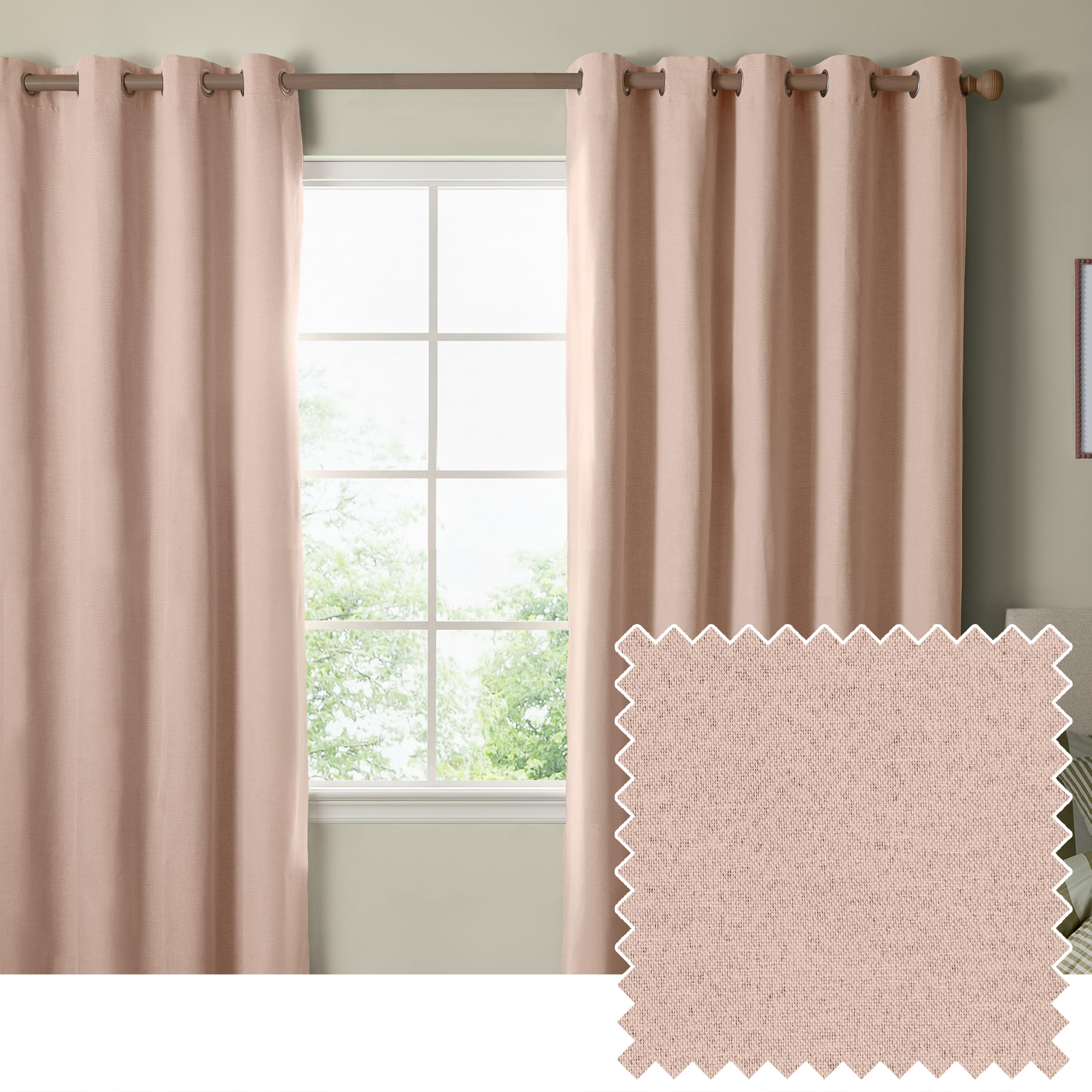 furn. The Ultimate Blackout Textured Eyelet Curtain Pair – Double Sided Woven Light Blocking Lined Curtains (Pink – Width 229 x Drop 229cm)