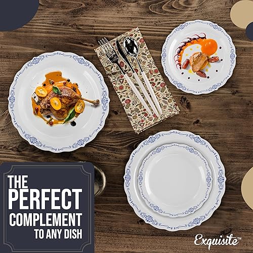 Miniatura 5 de Juego de 80 platos de plástico para fiestas, 40 platos grandes de 10.25 pulgadas, 40 platos pequeños de 7.5 pulgadas para ensaladapostre, porcelana