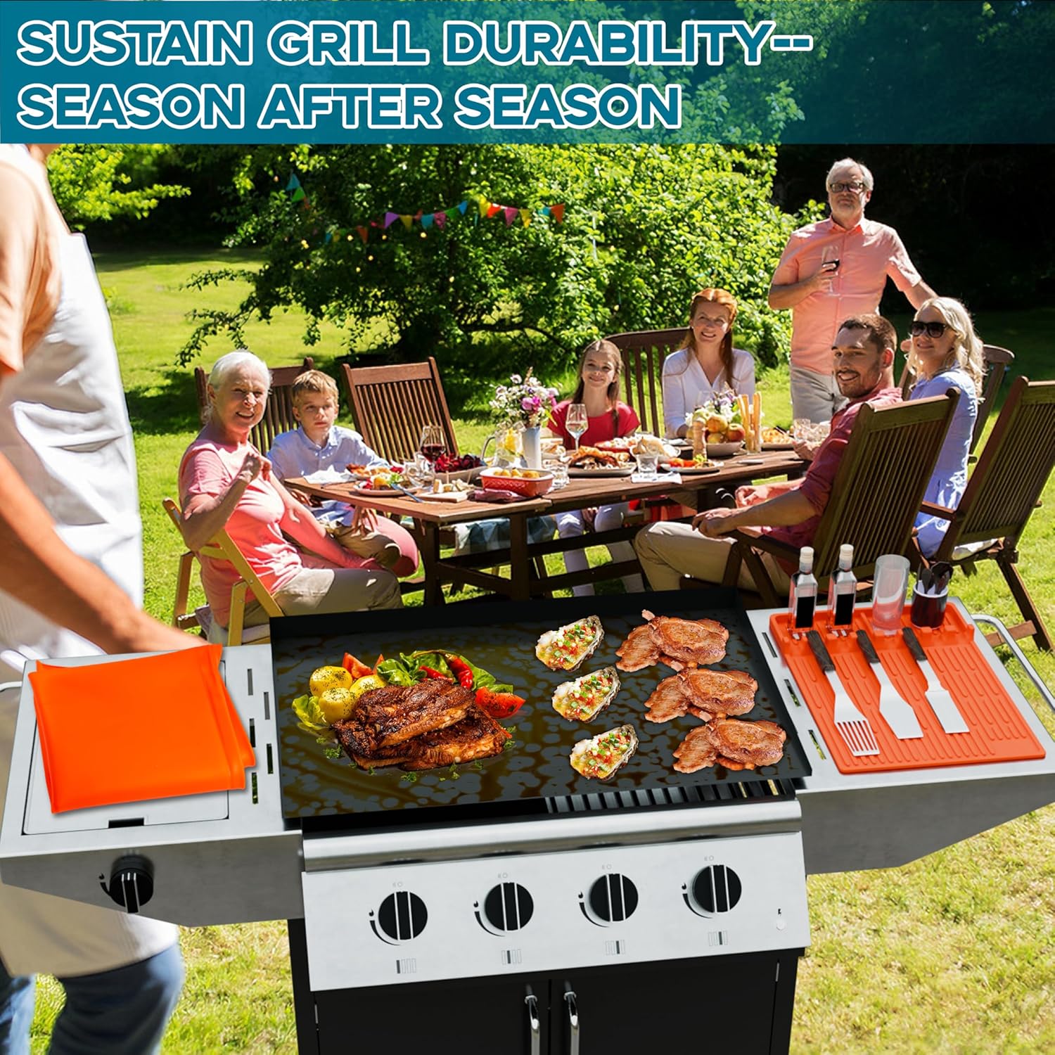36" Blackstone Silicone Griddle Cover & 16" Silicone Spatula Mat, Premium Food Grade Reusable Grill Mat for Comprehensive Protection, Protect Your Griddle from Dirt & Rust All Year Round