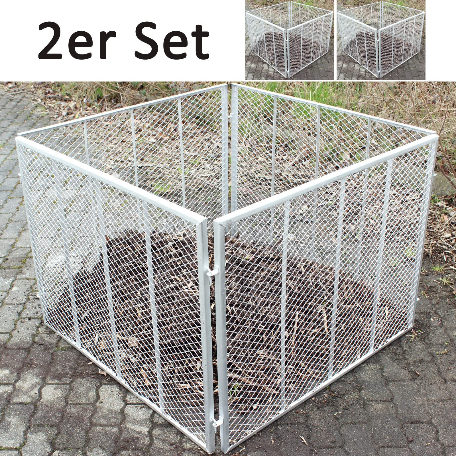 2X Komposter 100x100x80 cm Feuerverzinkt Metallkomposter aus Streckmetall Gartenkomposter für 800 Liter Kompost Kompostbehälter Biokomposter