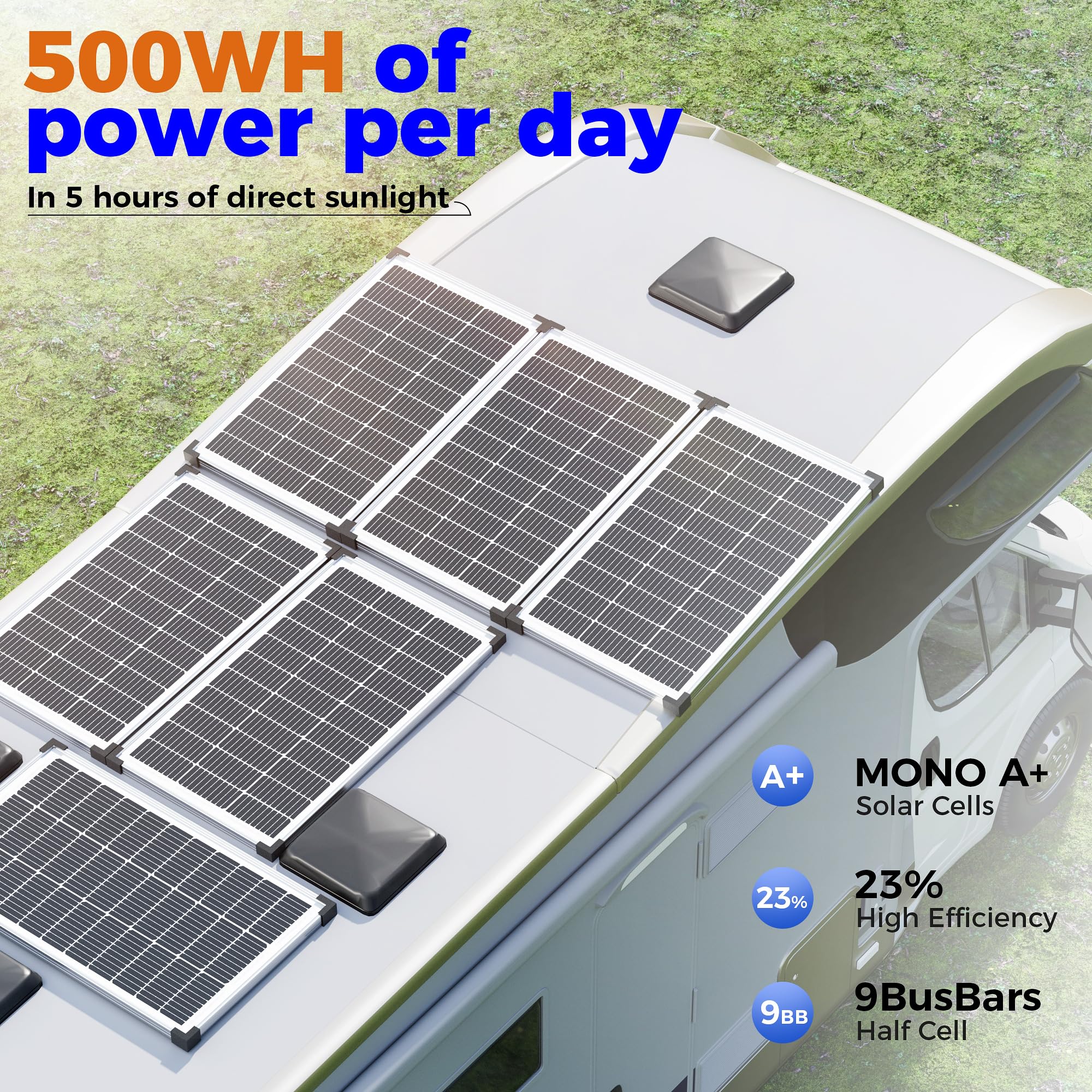 Voltset Pannello solare monocristallino ad alta efficienza, 100 W, 12 V, celle 9BB, impermeabilità IP67, adatto per camper, marine, tetti, casa, yacht, applicazioni off-grid (pannello singolo da 100