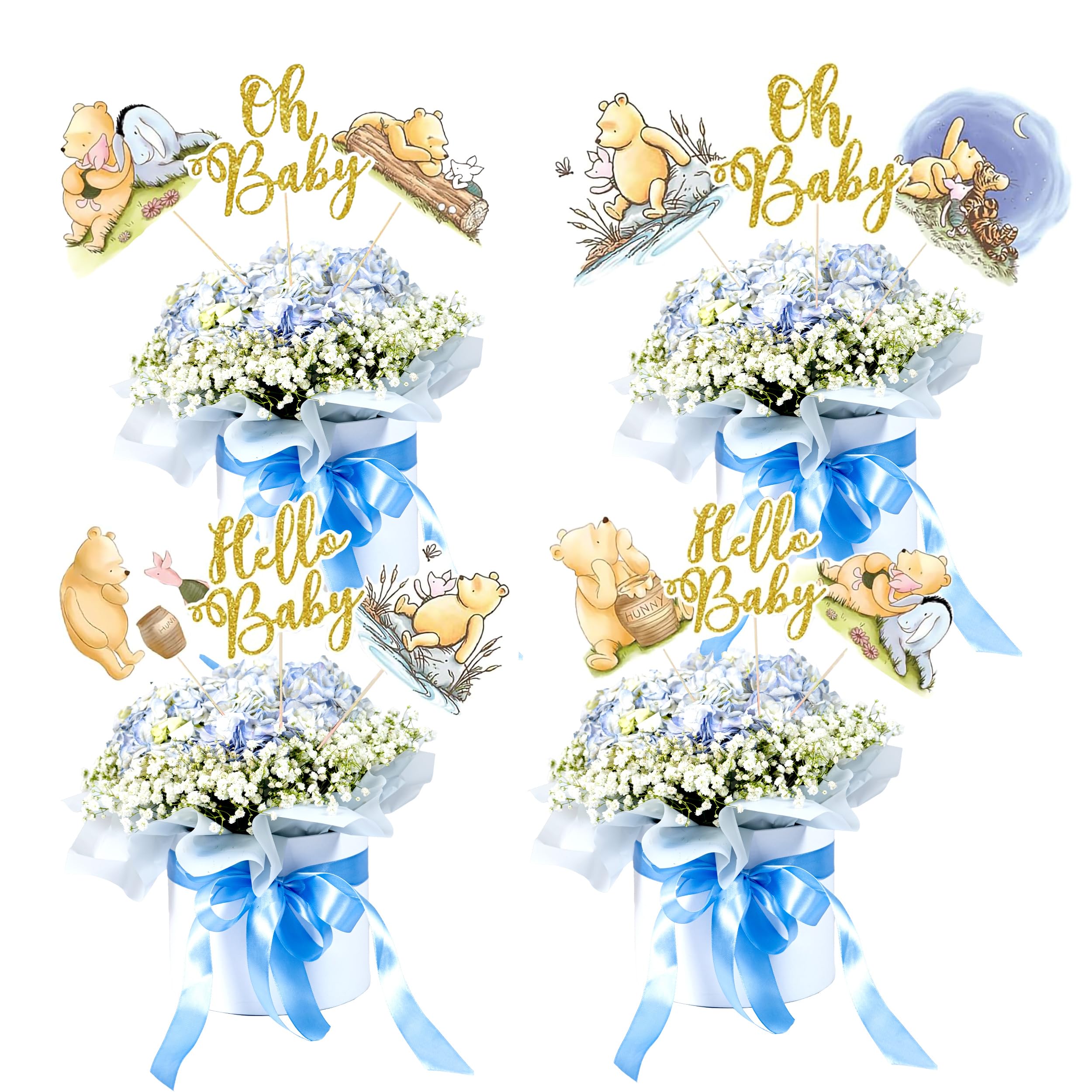 16PCS Classic Winnie Centerpieces - Baby Shower Decorations, Oh Baby Table Toppers, Winnie Centerpiece Sticks for Birthday Party Supplies