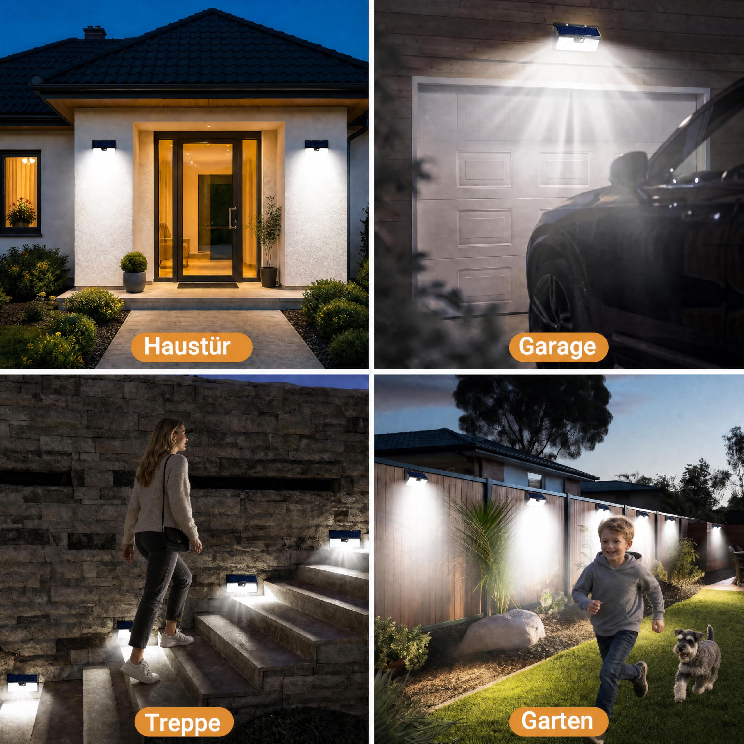vighep 4 luci solari di sicurezza per esterni con sensore di movimento, IP65, impermeabili, senza fili, per esterni, giardino, recinzione, cortile, sentiero