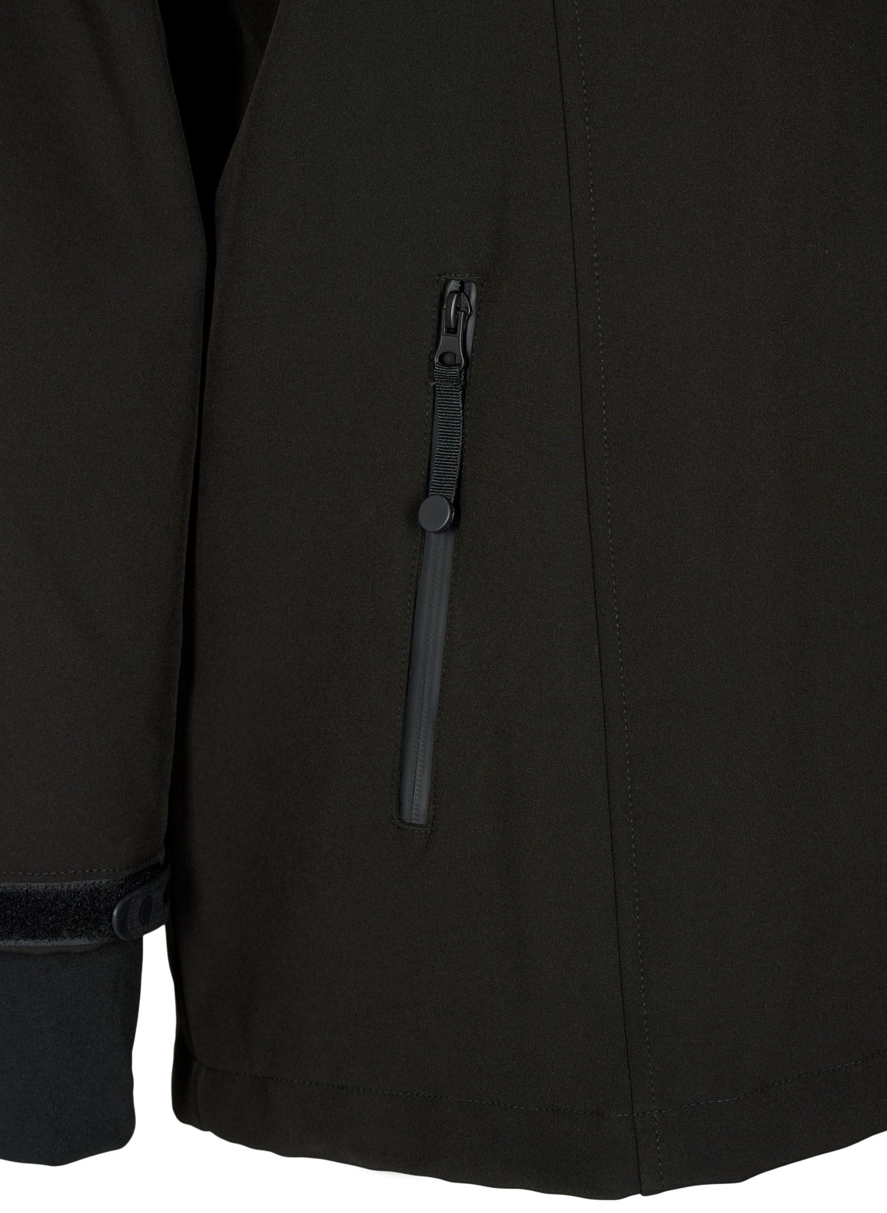 Zizzi Softshelljacke für Damen Große Größen - Übergangsjacke Kurz - Atmungsaktiv, Winddicht & Wasserabweisend - mit Kapuze - Jacke aus Softshell-Material - mit Fleece Gefüttert
