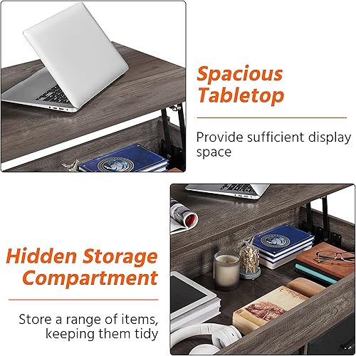 Miniatura 7 de Yaheetech Mesa de centro elevable de 41 pulgadas con compartimento de almacenamiento y 2 cestas de tela, mesa auxiliar de madera para sala de
