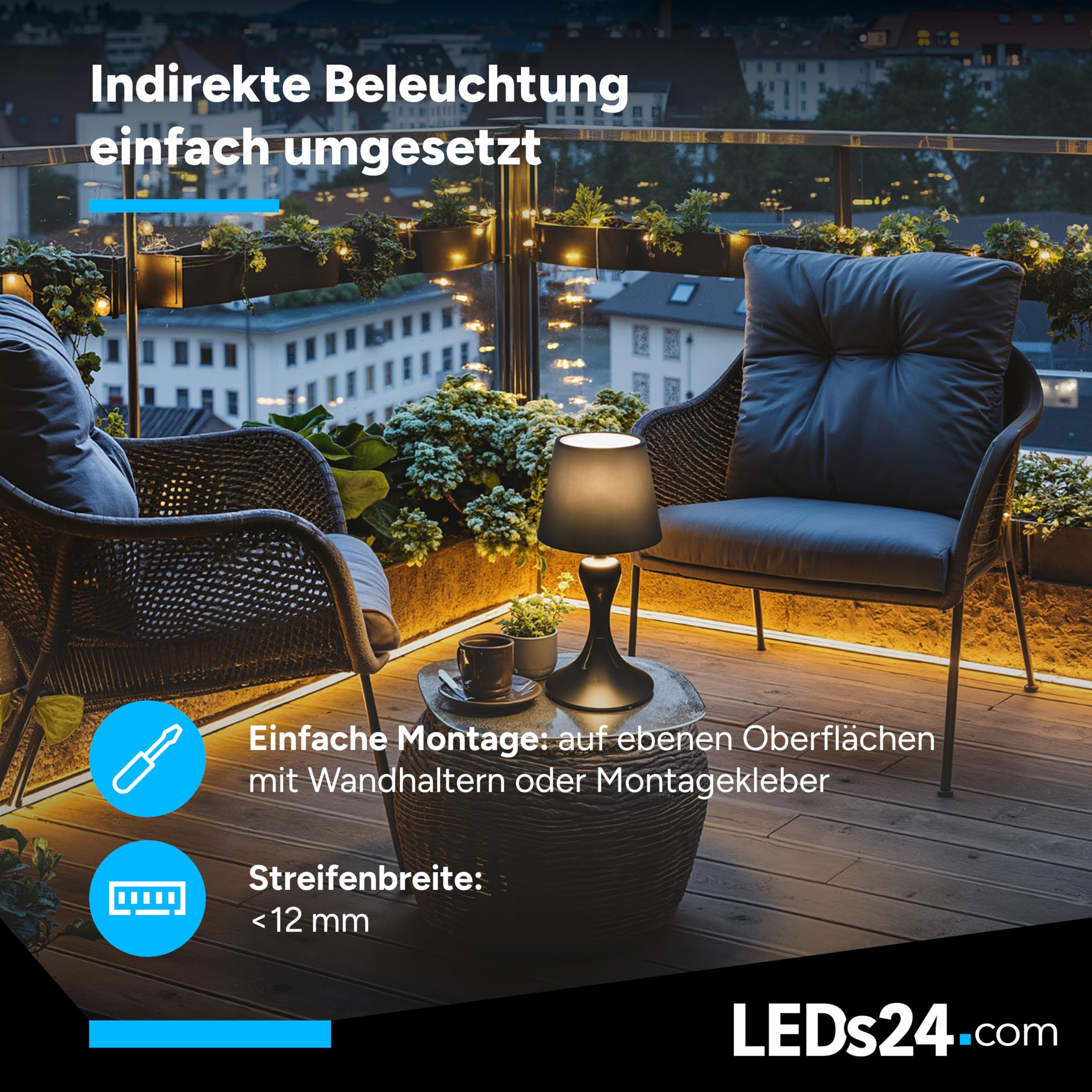 LED-Eckprofil 90° [2m] inkl. Abdeckung (diffus) - LED-Profil für Unterbau-, Treppen- & Deckenbeleuchtung an Küche, Möbeln & Regalen (schwarz,mit 2 Endkappen)