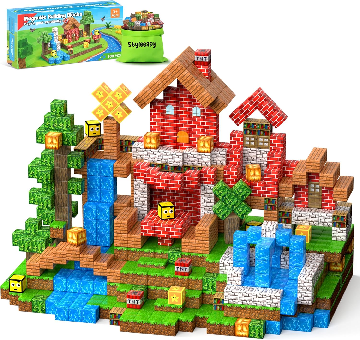 Magnetic Blocks - 100PCS Magnetic Building Blocks Set, Classroom Must Haves Magnet Sensory Autism Toys, Construction Stacking Toys for Kids Boys Girls Age 3+ Years Old