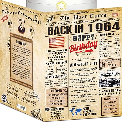 62nd Birthday Card for Women Men - Back In 1964 Newspaper - - 60th Birthday Gifts For Him