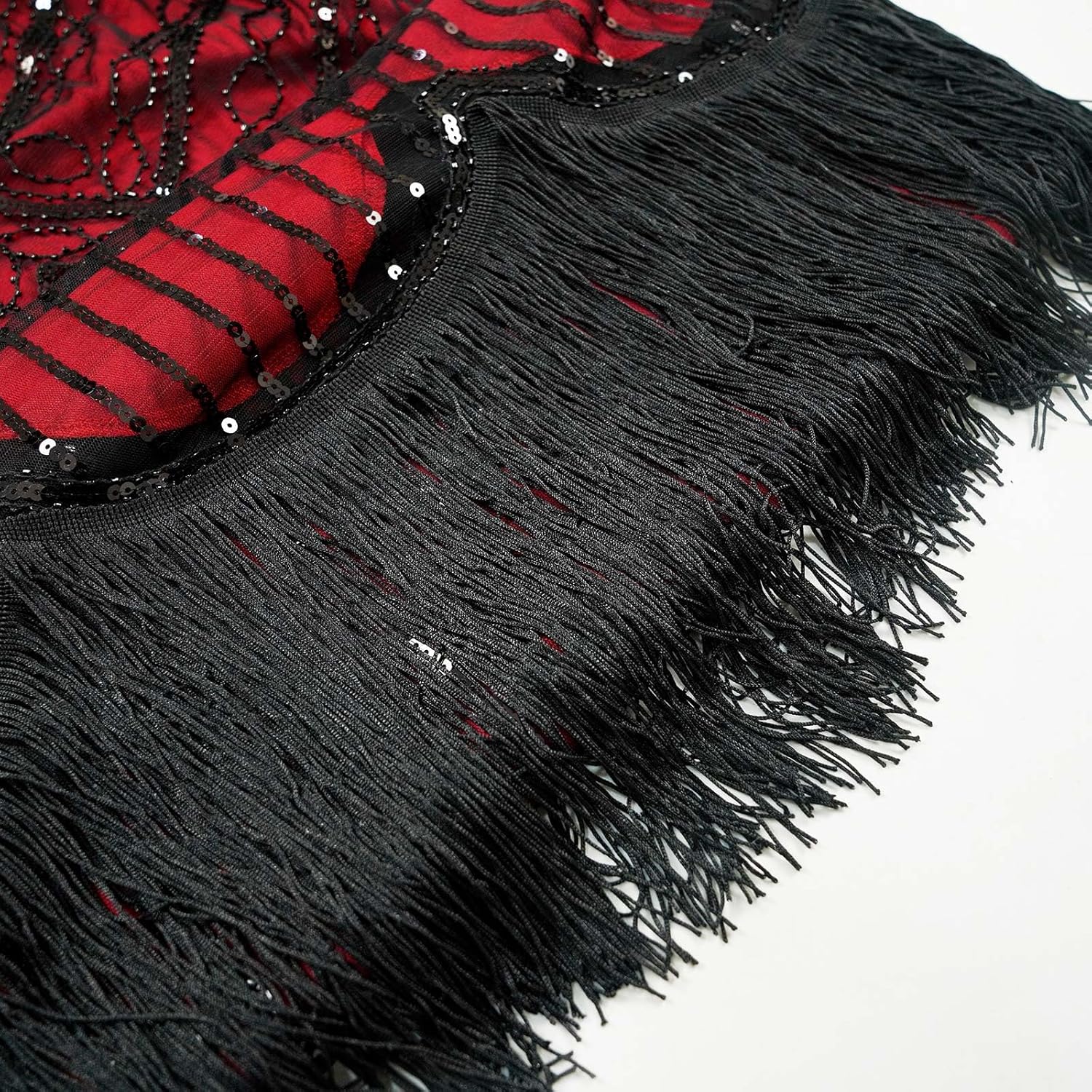 1920s Gatsby Sequin Fringed Beaded Flapper Dress Cocktail Dress with Roaring 20s Accessories Set - Image 7
