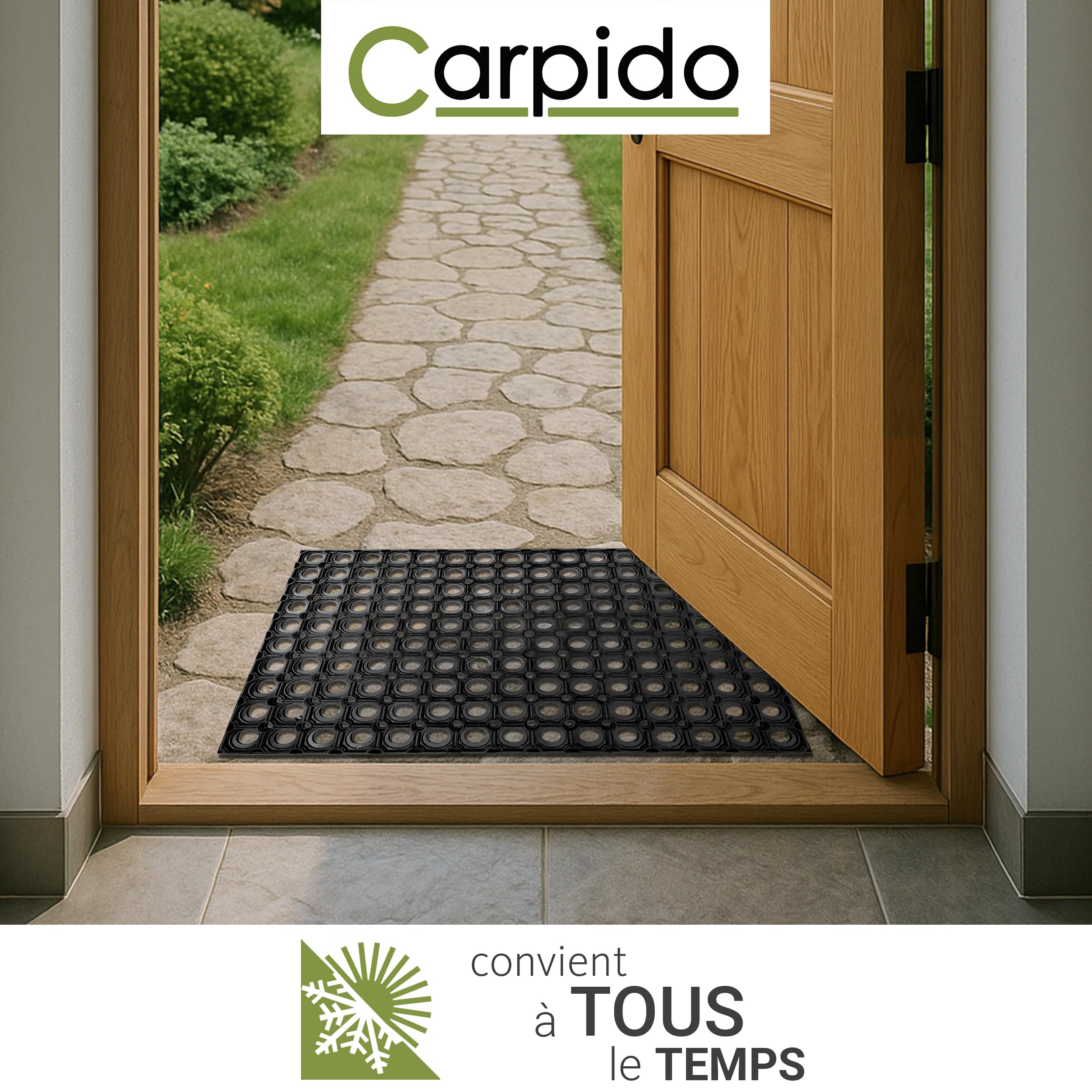 Carpido Paillasson Noir Tapis Caoutchouc - Paillasson Antidérapant 40x60 cm - Résistant - Extérieur Caoutchouc - Tapis Anti-salissures