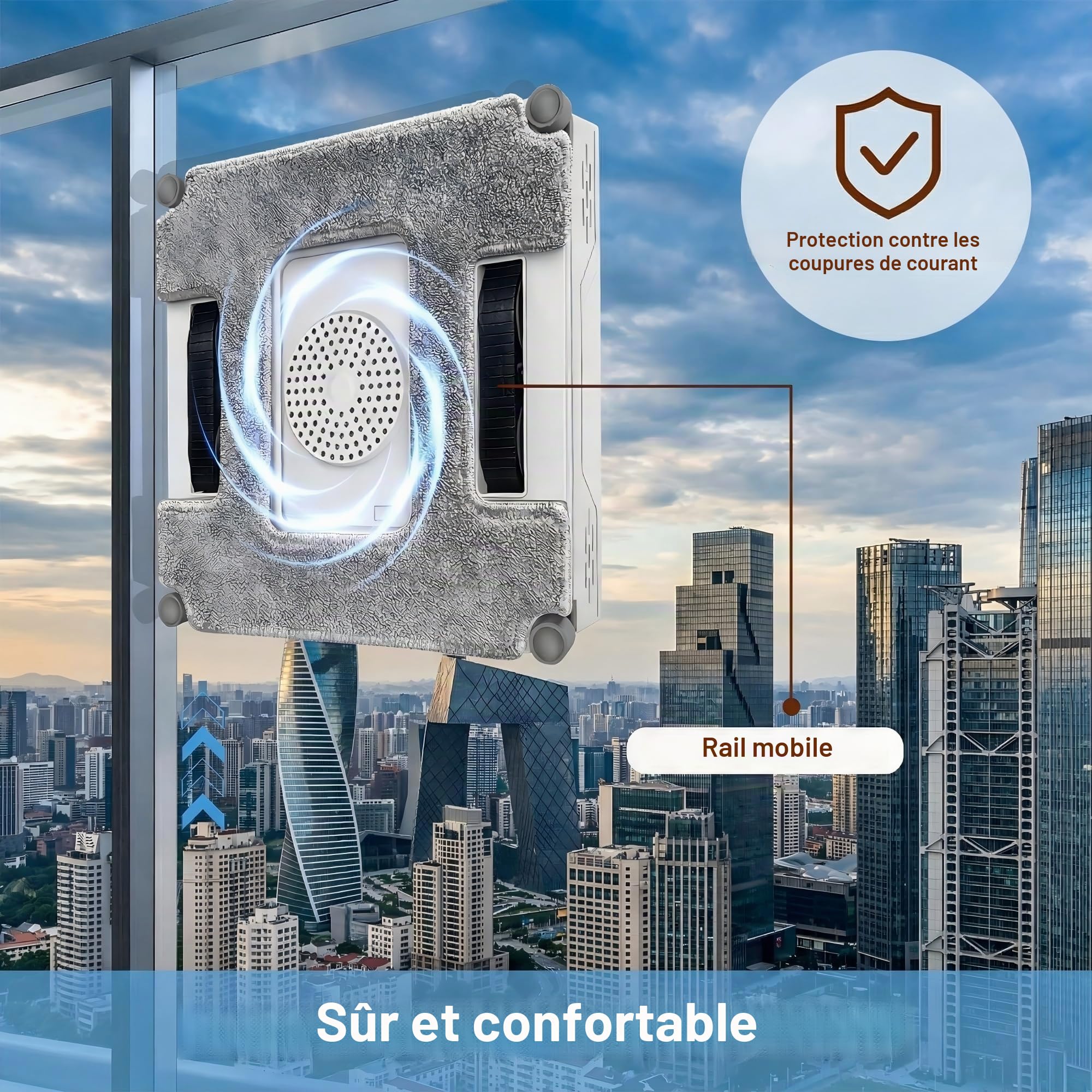 G500 Robot lave-vitres, robot lave-vitres 5000Pa avec système de pulvérisation double, protection multiple, planification intelligente du parcours, 3 voies de nettoyage avec réservoir de 100ML