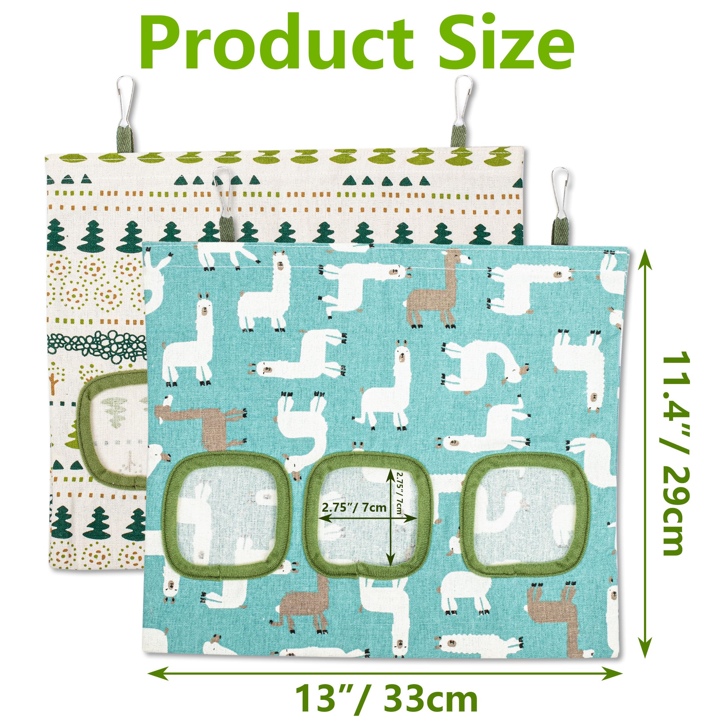 Lesnala 2pcs Bunny hay feeder Rabbit hay feeder bag Hanging guinea pig hay bag Large capacity cotton canvas fabric hay bag for Rabbits Bunny Chinchillas Hamsters and Other Small Pets(3 Holes,2 styles) - image 7