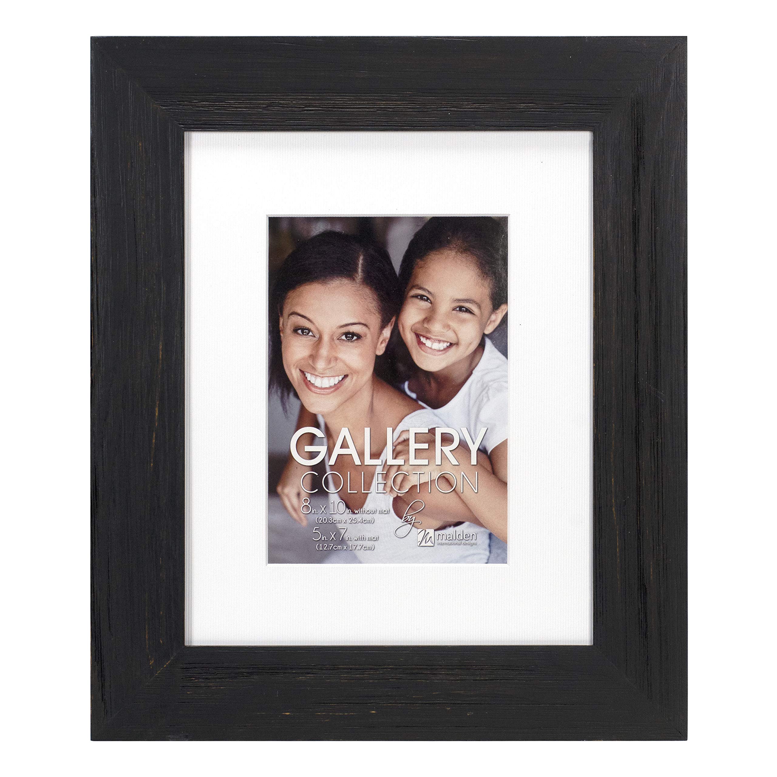 (3) Malden Distressed Wood Matted Frame, Made to Display Pictures 5x7 with Mat, or 8x10 Without Mat, Black
