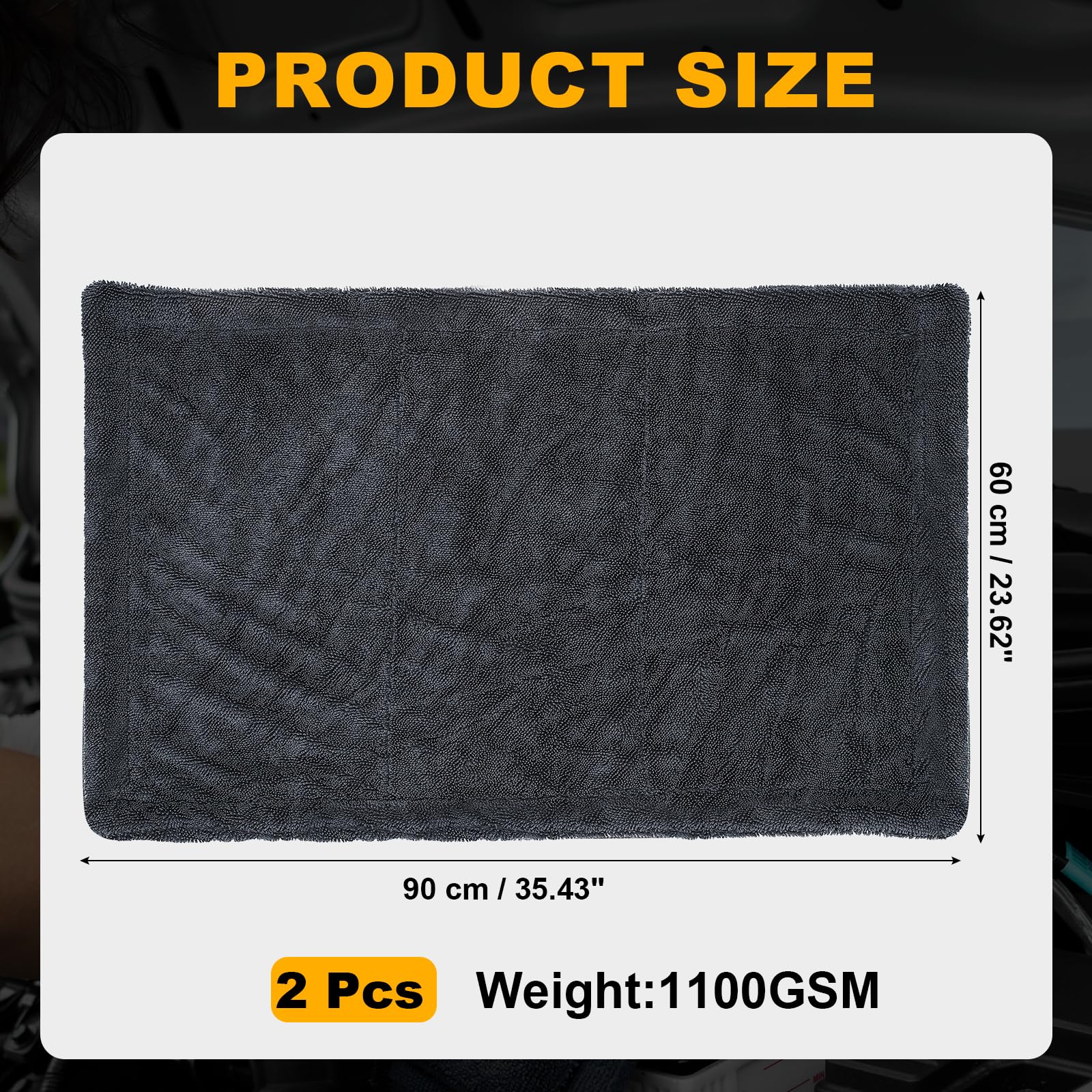 sourcing map 2 toallas de microfibra para coche, 24 x 35 pulgadas, ultra absorbentes, para el cuidado de los detalles de pulido, paños de cera de doble capa para ventana de coche, cocina, color gris
