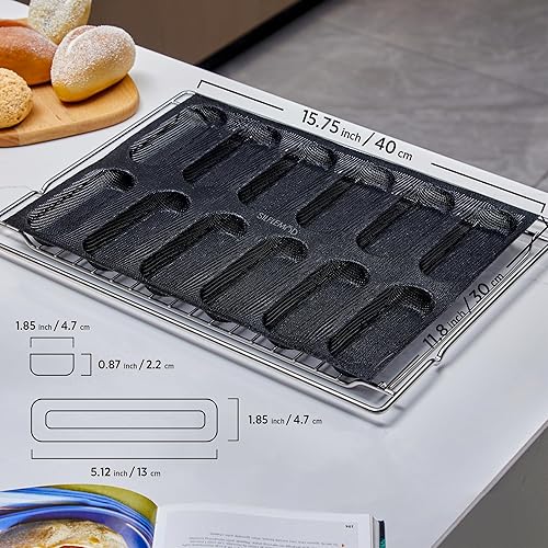 Miniatura 2 de SILFLEMOD Molde de silicona para baguette francés, molde perforado para hornear, mini molde para sándwich de pan de 12 panes antiadherentes para