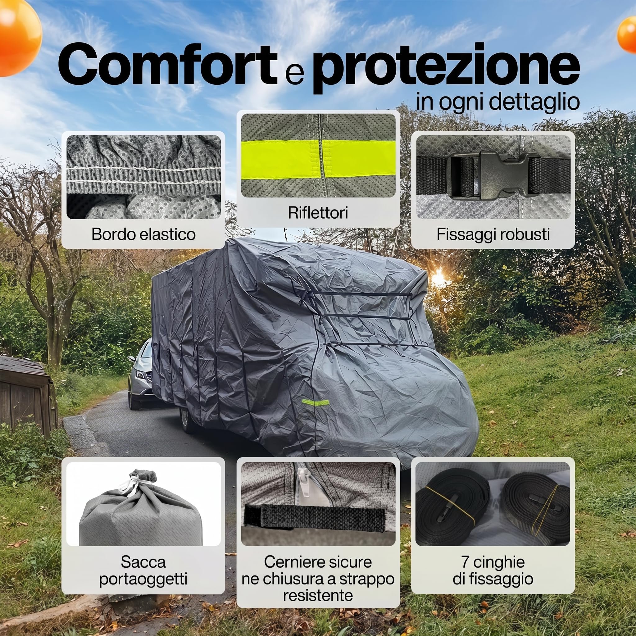 Telo protettivo a 4 strati per camper, resistente alle intemperie e traspirante, resistente ai raggi UV, resistente agli strappi e alle intemperie, per inverno ed estate, 750 x 235 x 270 cm