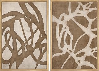 SIGNWIN Framed Canvas Print Wall Art Set Natural Flow Abstract Earth Tone Organic Shapes Cozy Neutral Minimal Decorative Nordic Zen Bohemian for Living Room, Bedroom, Office - 24"x36"x2 Natural