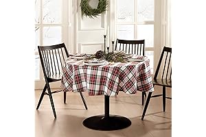 Elrene Home Fashions Christmas Classic Holiday Plaid Cotton Tablecloth, Holiday Table Decor, 70" Round