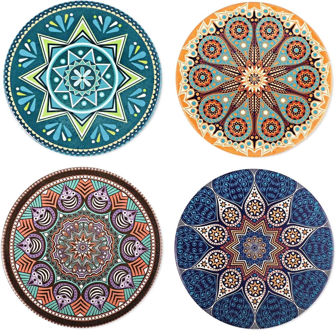 Thirstystone Coasters for Drinks Absorbentt -4 Pack Large Drinks Coasters with Cork Back, Bohemia Style-Prevent Furniture from Dirty and Scratched.