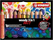 Multi-Talented Pencil woody 3 in 1 ARTY - Pack of 10 - Assorted Colors with Sharpener