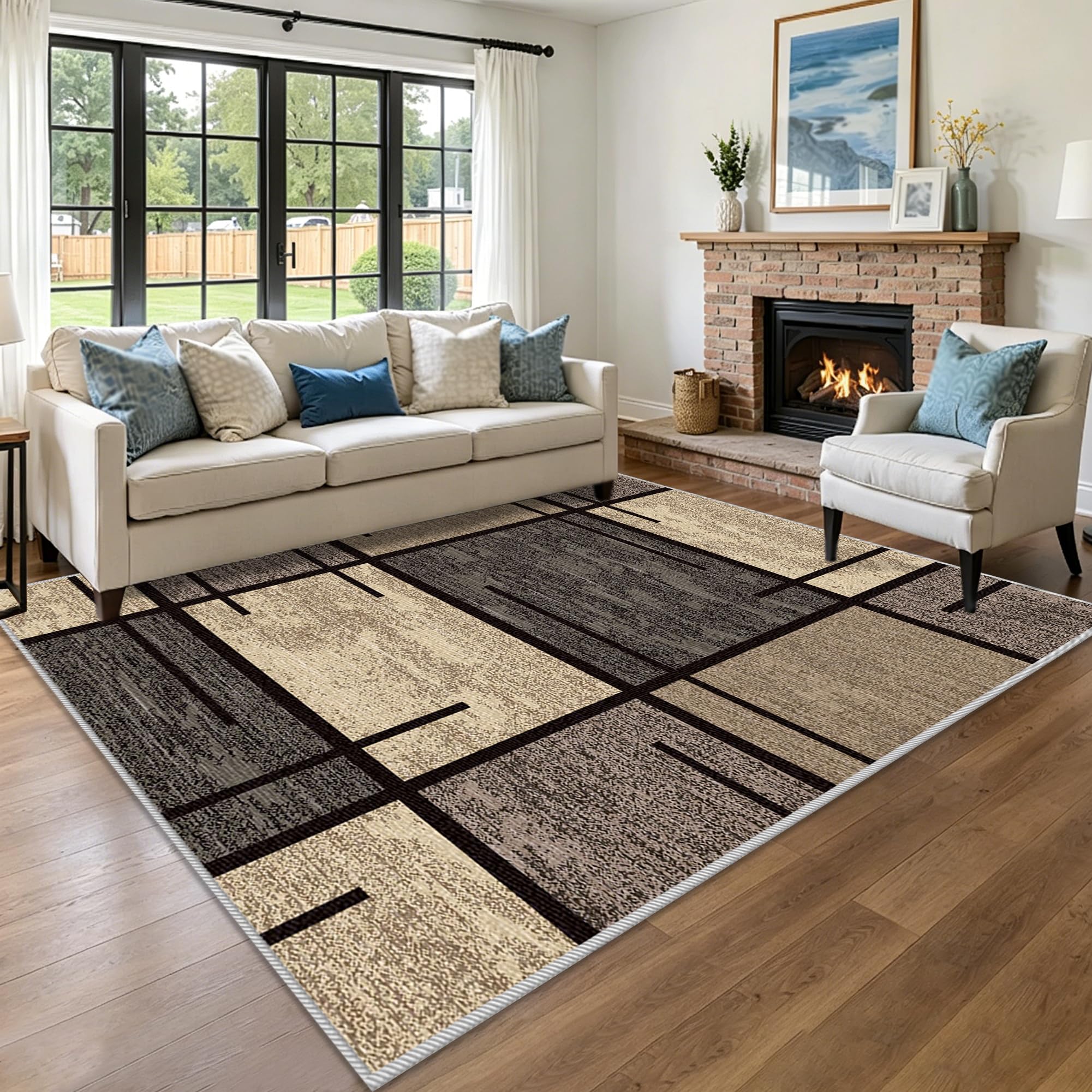Grand tapis de salon 200x260 cm lavable et antidérapant à poil court