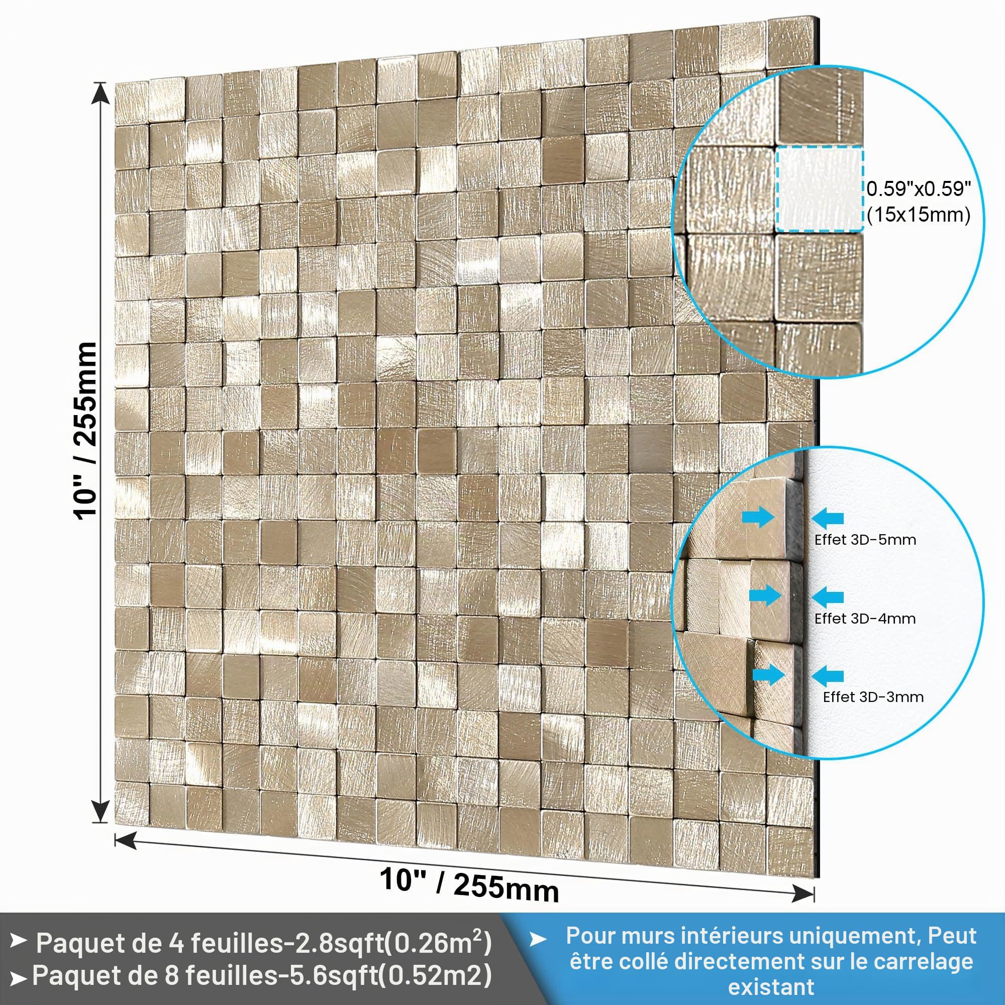 BeNice 3d Carreaux Adhésif Mosaïque Cuisine Carrelage Or 8pièces