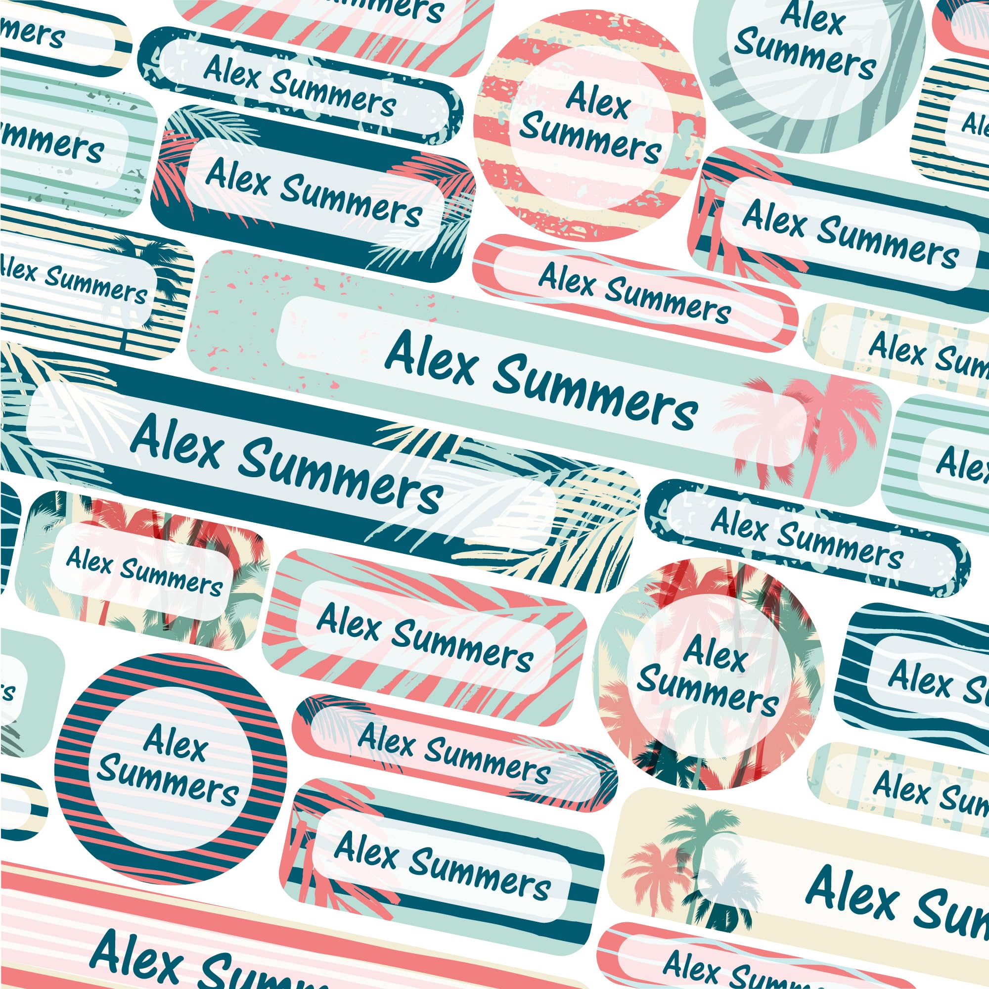 123 School Name Labels for Children No Iron Name Tags for Clothes Name Stickers for Water Bottles, Uniform, Secondary School, College, Care Homes, Washable and Dishwasher Safe (Tropical Surf)