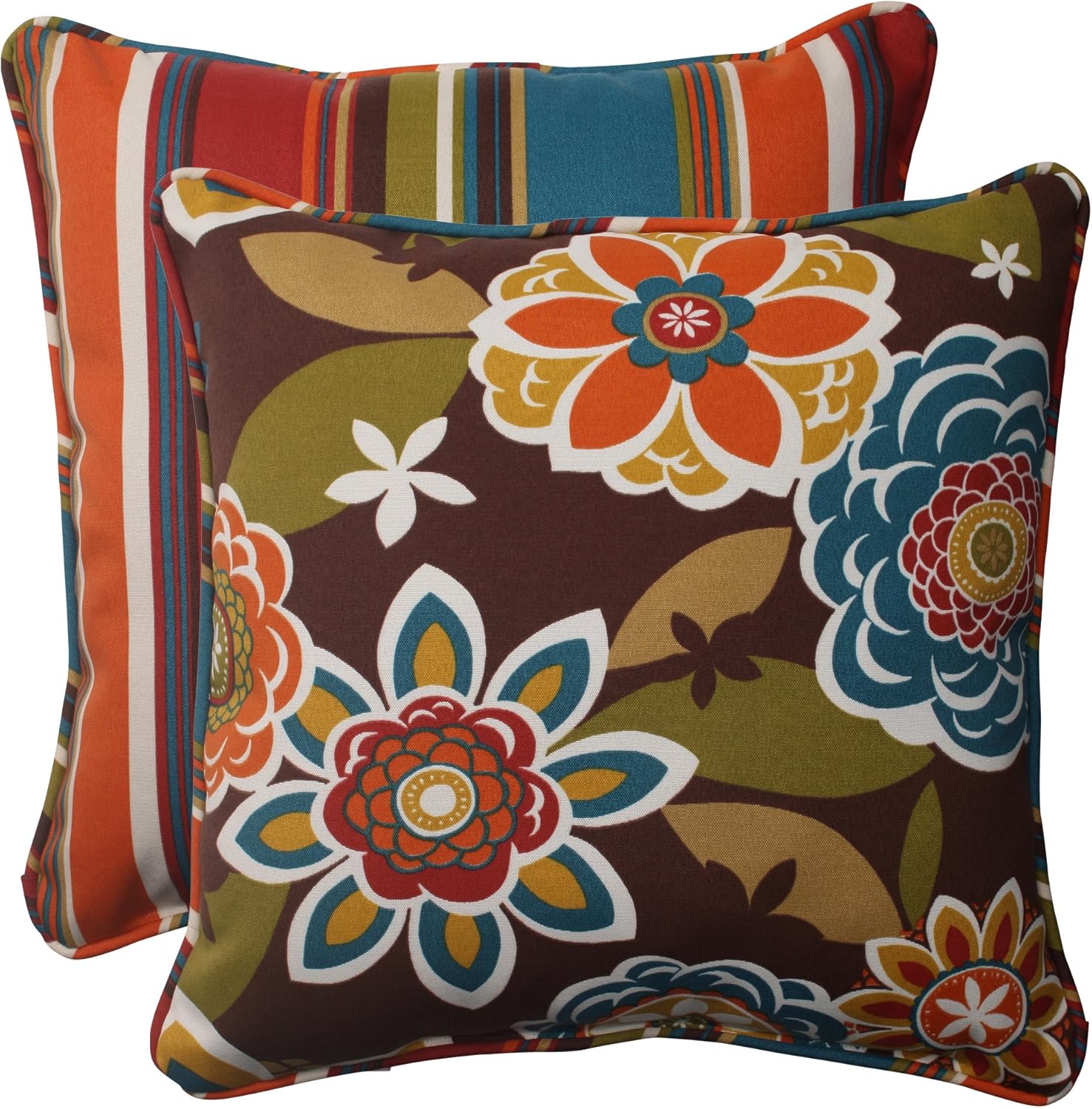 Pillow Perfect Indoor/Outdoor Annie Westport Reversible Corded Throw Pillow, 18.5-Inch, Chocolate, Set of 2