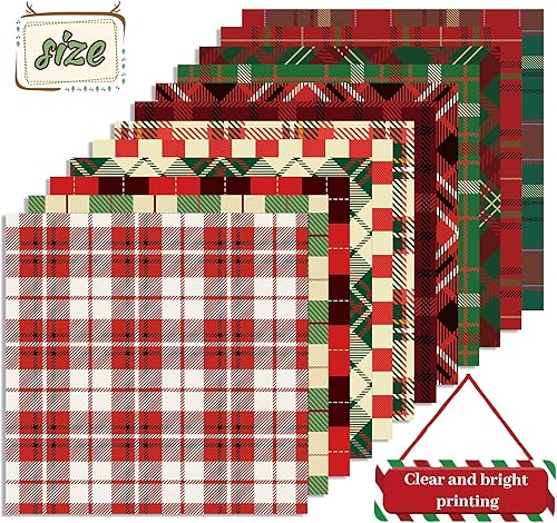 Miniatura 4 de Bloc de papel de Navidad rojo y verde a cuadros  24 piezas de papel Decopodge de doble cara de Feliz Navidad  Cartulina para manualidades y tarjetas