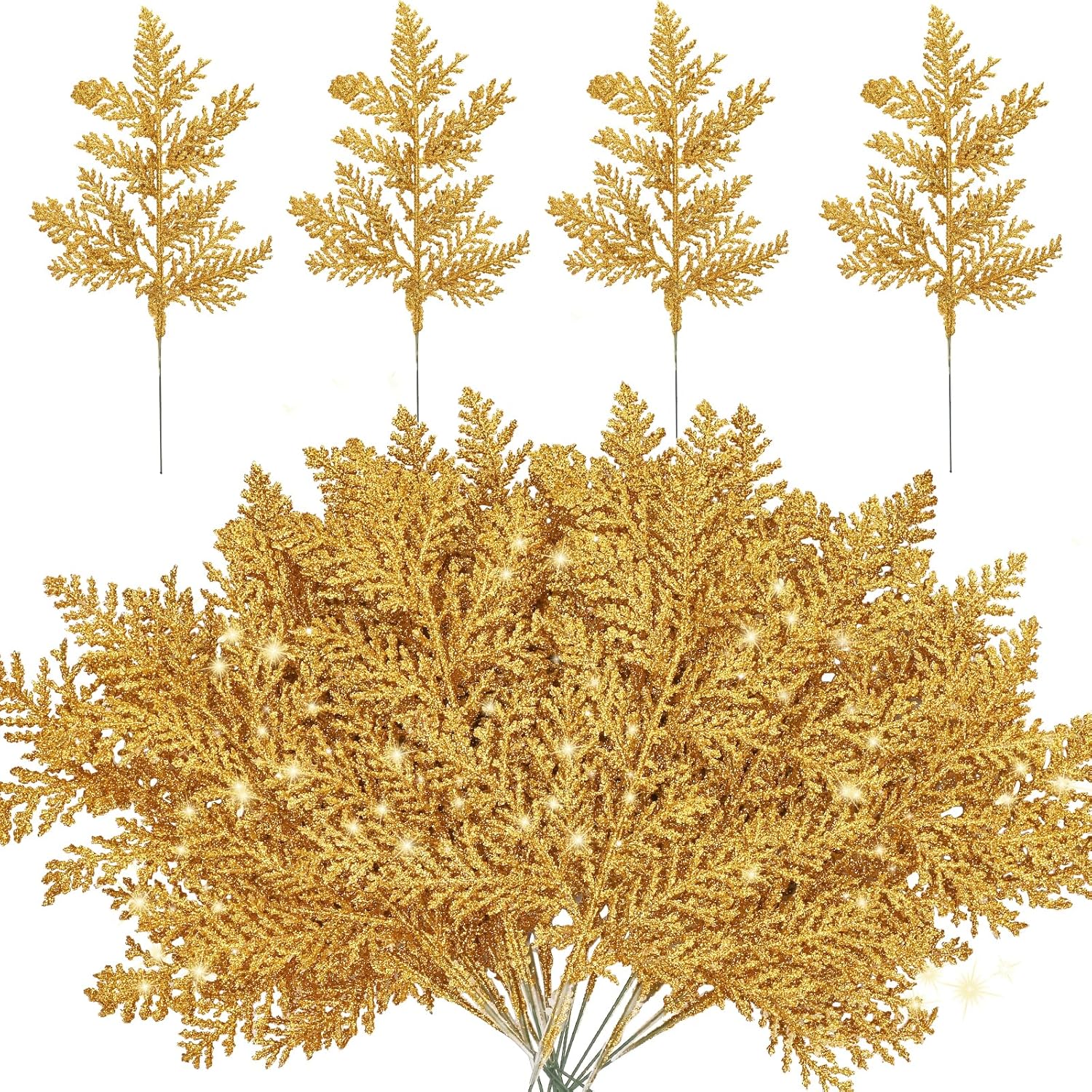 Dolicer 36 Pcs Glitter Artificial Pine Needles, Christmas