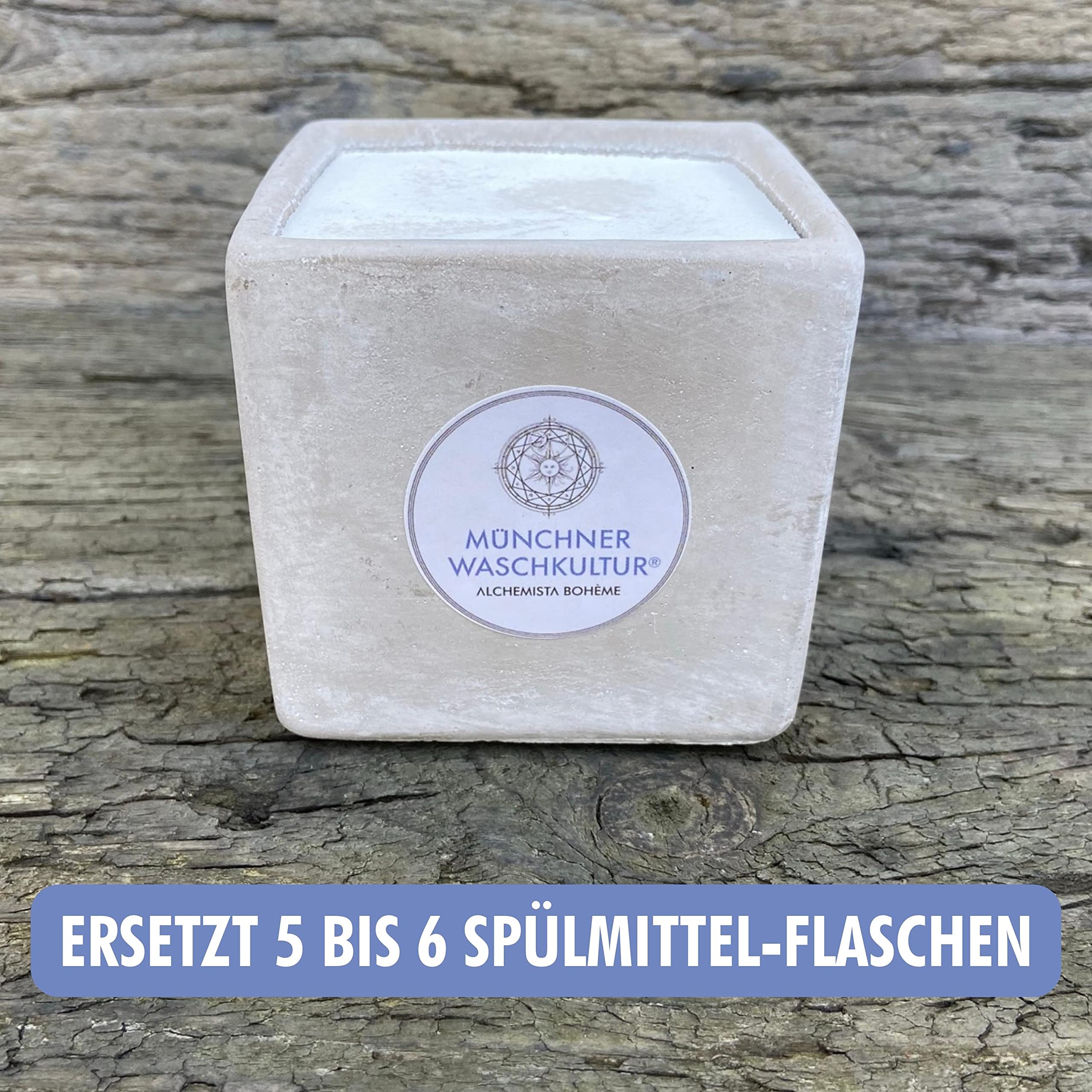 Spülseife, Festes Spülmittel, Geschirrseife im stabilen Betonblock | Vegan | Palmölfrei | Biologisch abbaubar | 300 Gramm