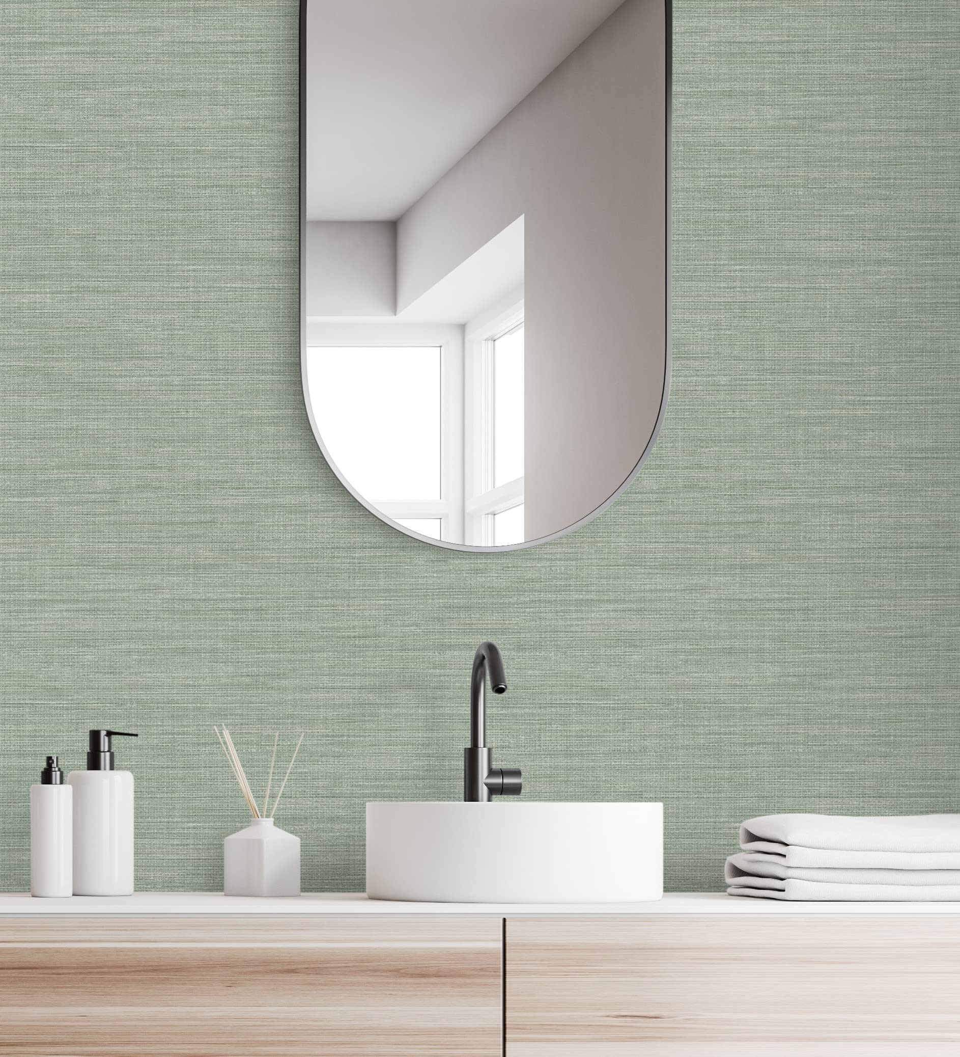 GAULAN 681992 - Papel pintado liso de fibras vegetales en tonos verdes efecto nacarado para pared salón dormitorio pasillo comedor - Rollo de 10 m x 0,52 m