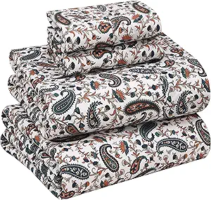 RUVANTI 100% Cotton Full Size Bed Sheets, 4 Pieces, Soft & Breathable Percale Weave Bedding, Deep Pocket 16", Hotel Standard, Crisp Cool Feel, Durable, Perfect Sheet Set Floral, Teal Paisley
