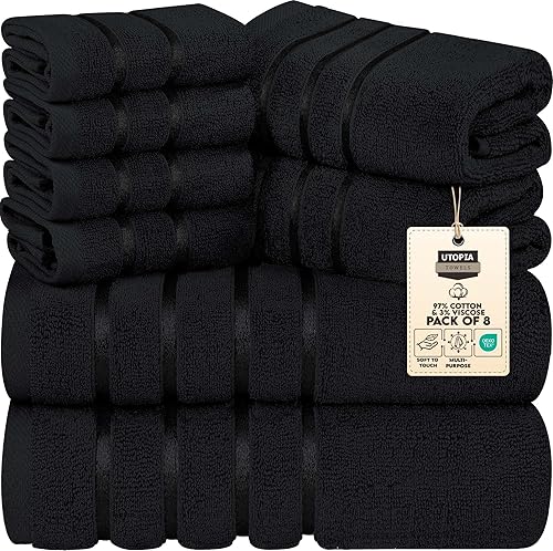 Utopia Towels Juego de toallas de lujo de 8 piezas, 2 toallas de baño, 2 toallas de mano y 4 paños de lavado, 100% algodón hilado en anillo de 600