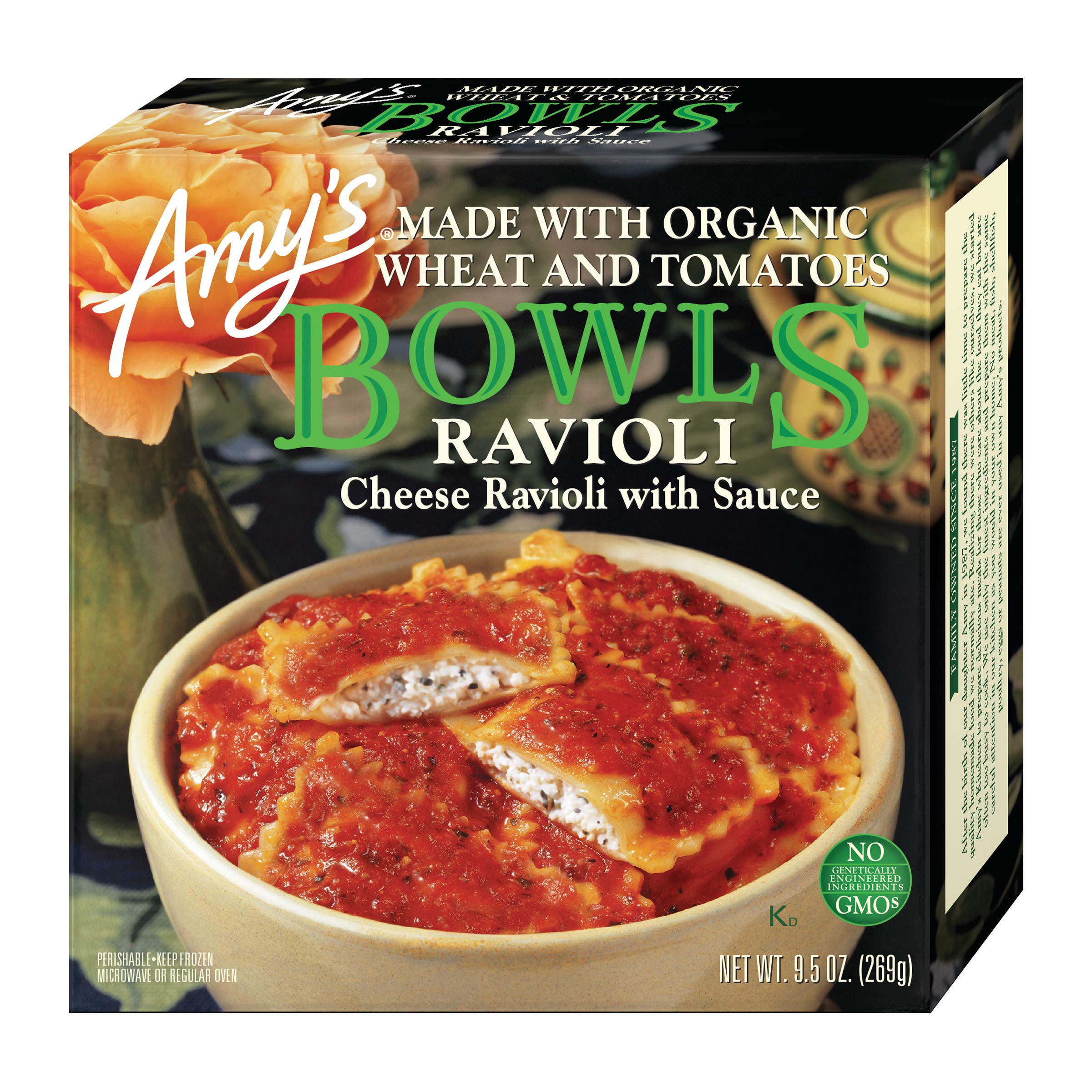 Amy's Frozen Meals, Pasta Bowl, Cheese Ravioli with Tomato Sauce, 9.5 oz.
