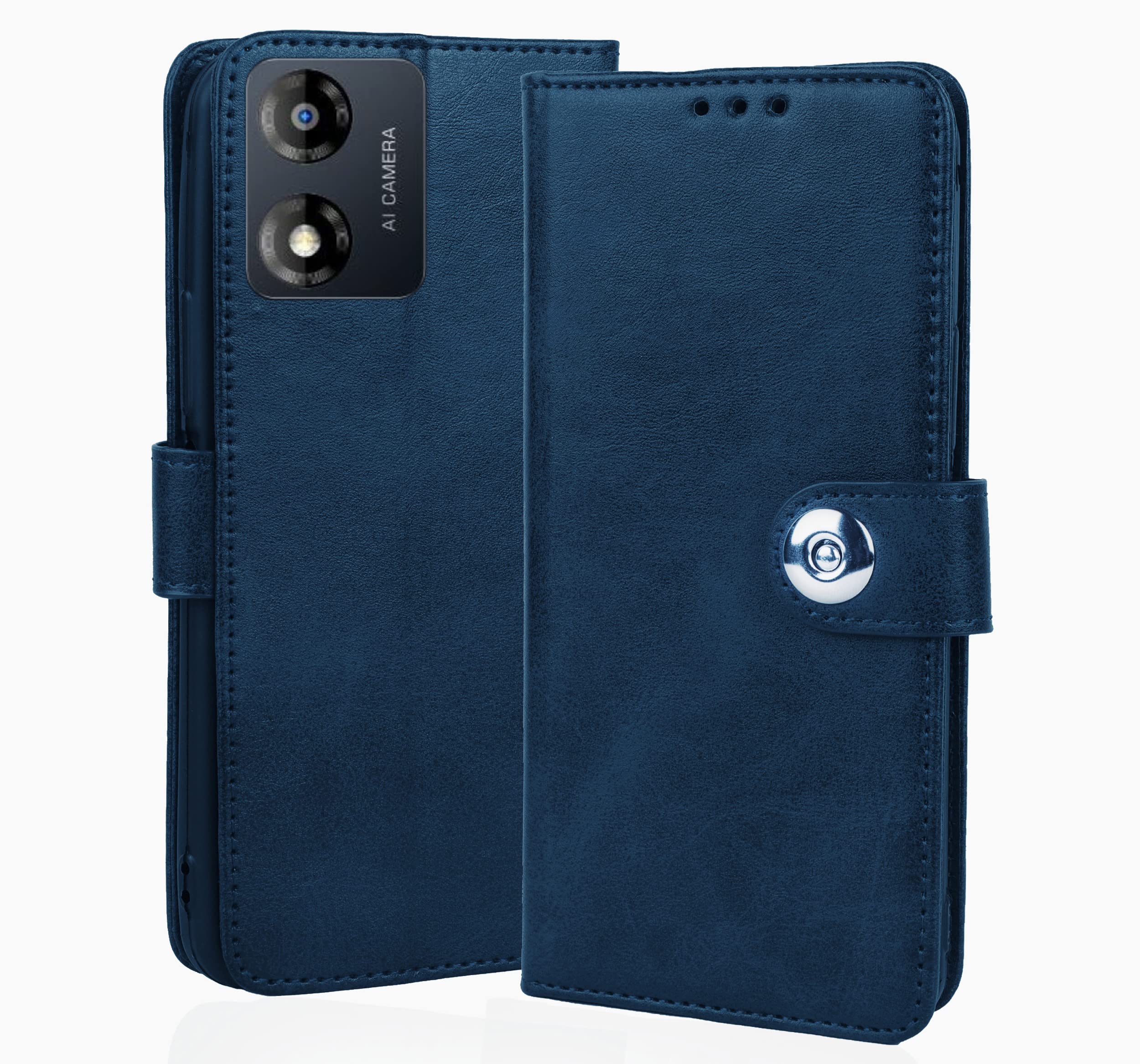 SESS XUSIVE Leather Case Wallet Slim Book Cover with Card Slots Inside Pockets Designer Button Magnet Closure for Motorola Moto E13 - Button Blue (B0BW47NF5T) Amazon Price History, Amazon Price Tracker