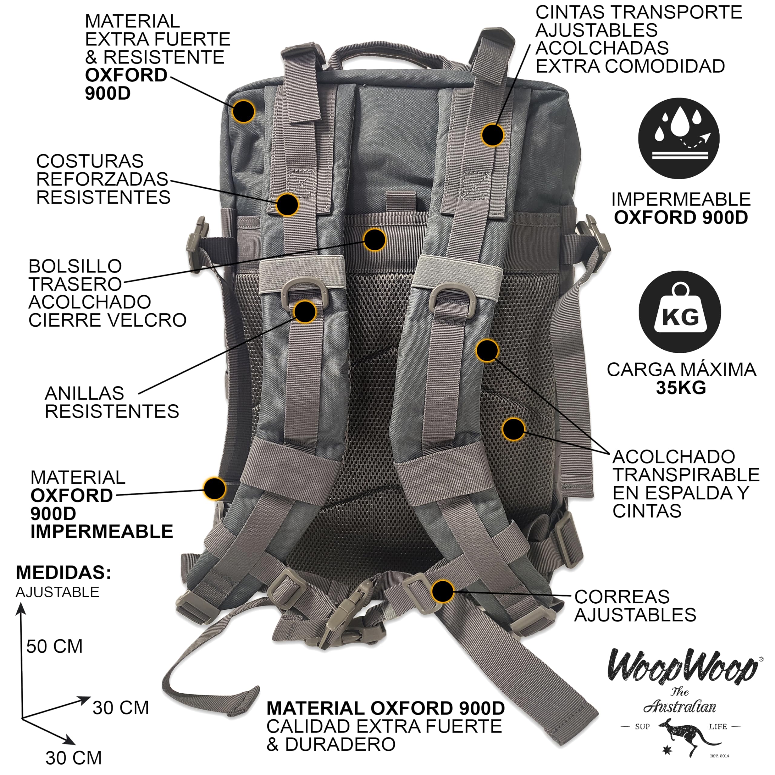 Mochila Viaje Militar Táctica 45L Crossfit Múltiples Bolsillos Resistente 900D Mochila Hombre Gimnasio Fitness Senderismo Sistema Molle Impermeable Gran Capacidad para Viajar (GREY)
