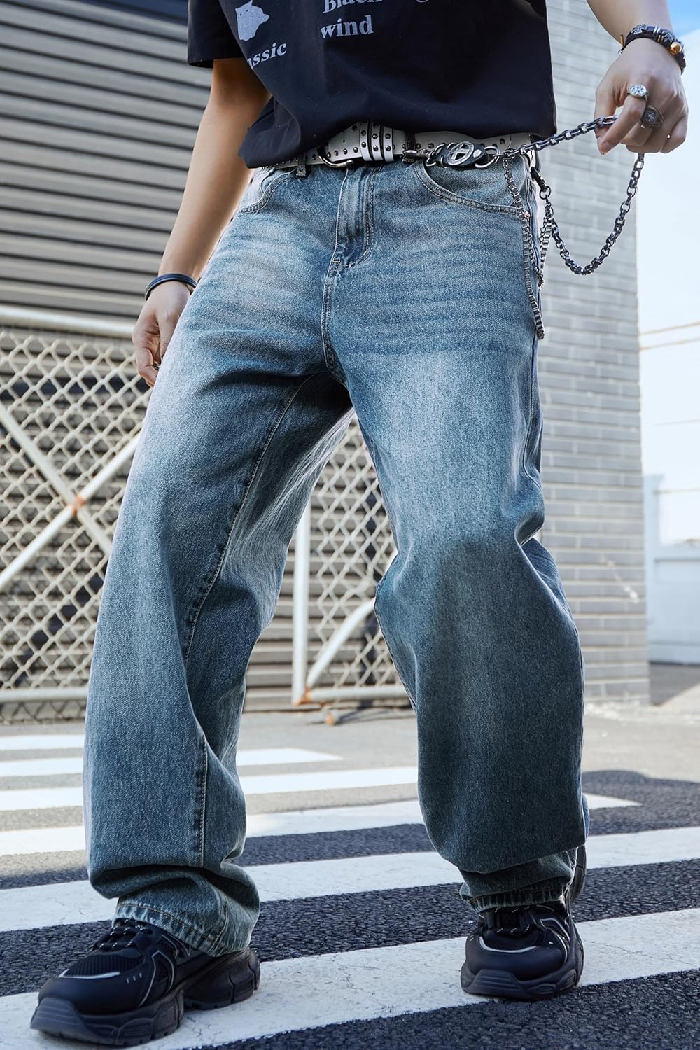 Men's Y2K Hip Hop Baggy Jeans Loose Fit Wide Leg Denim Pants Casual Streetwear Trousers - Image 4
