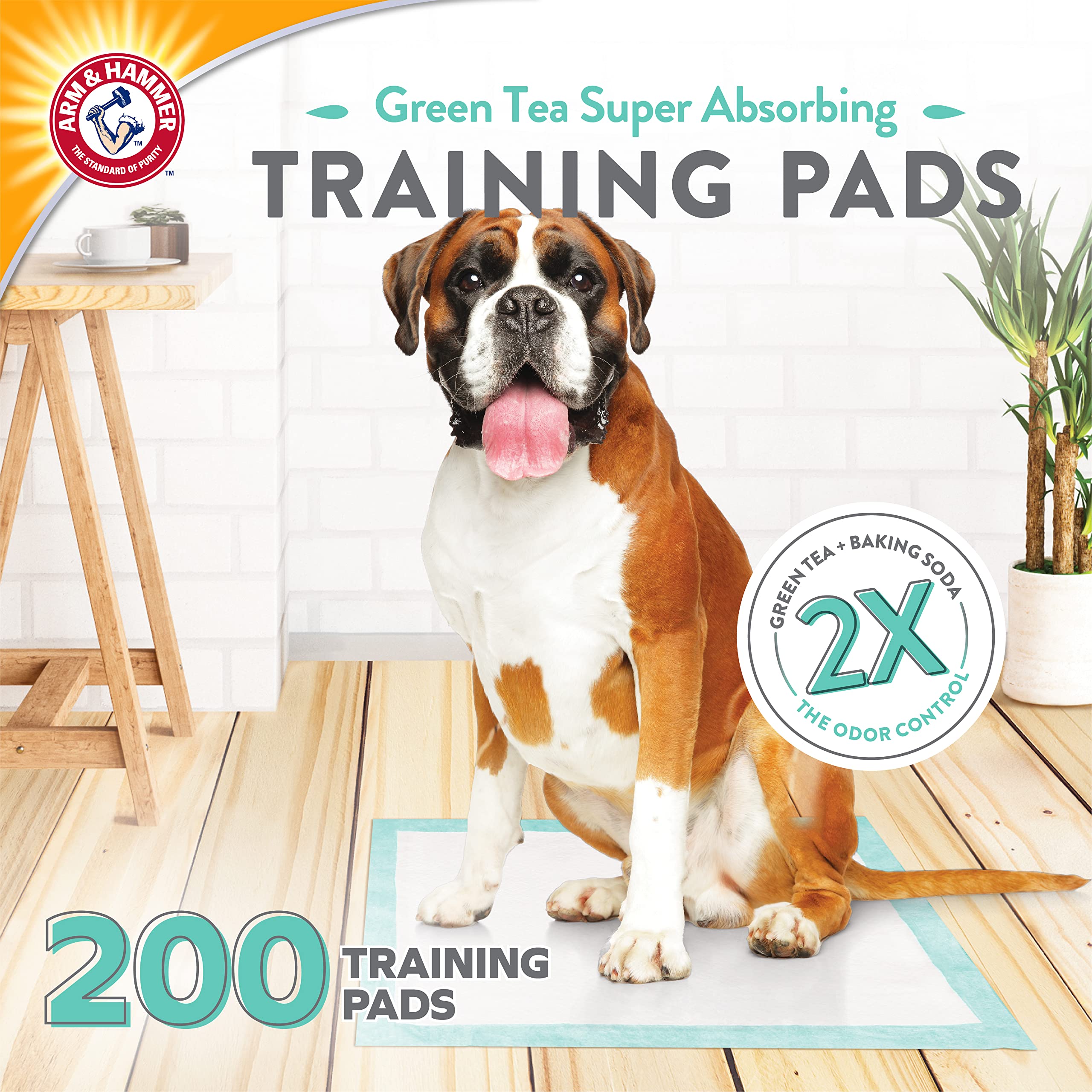Arm & Hammer Almohadillas de Entrenamiento para Mascotas de té Verde | Almohadillas de Entrenamiento para Perros de 200 Unidades con bicarbonato de Sodio de té Verde súper Absorbente para 2 Veces el